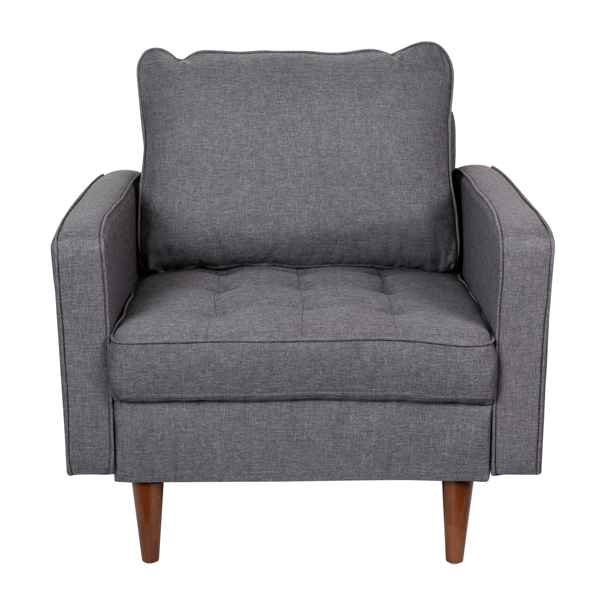 Hudson Mid-Century Modern Commercial Grade Armchair with Tufted Faux Linen Upholstery & Solid Wood Legs