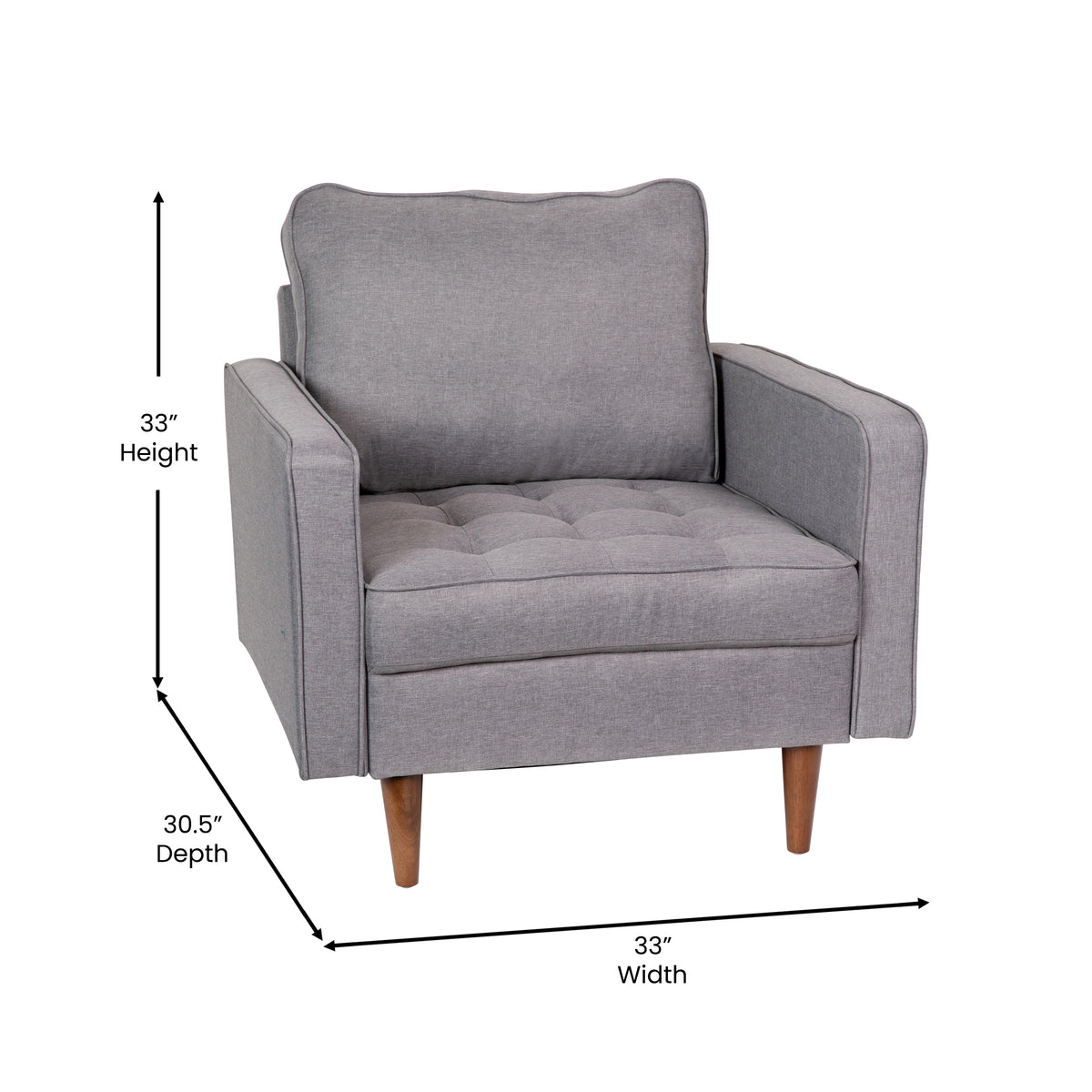 Hudson Mid-Century Modern Commercial Grade Armchair with Tufted Faux Linen Upholstery & Solid Wood Legs