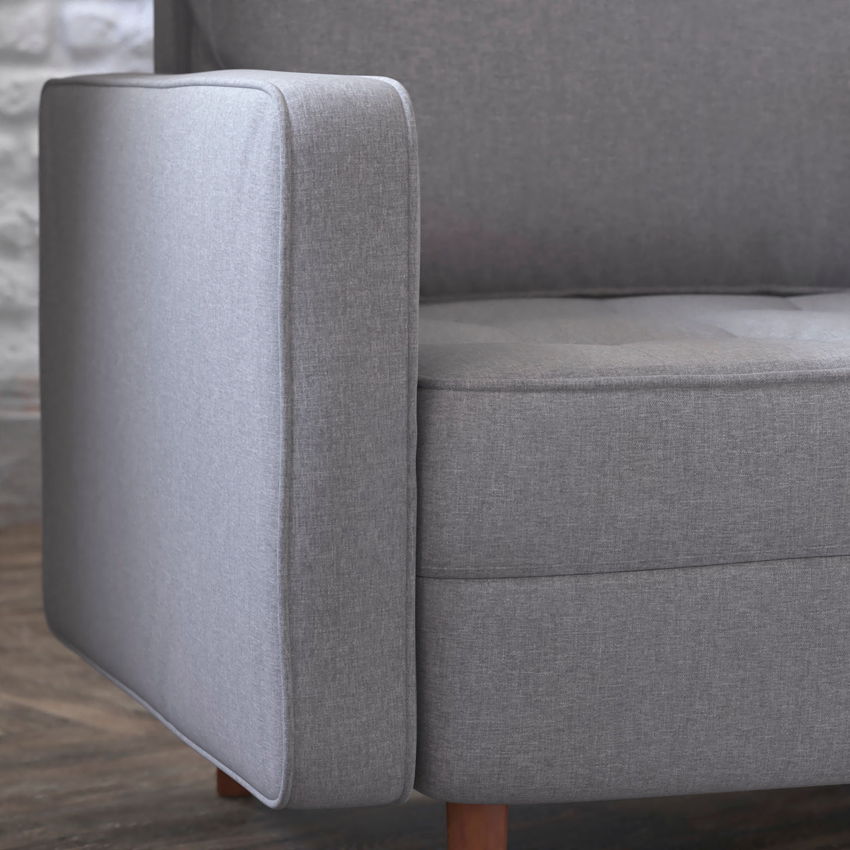Hudson Mid-Century Modern Commercial Grade Armchair with Tufted Faux Linen Upholstery & Solid Wood Legs