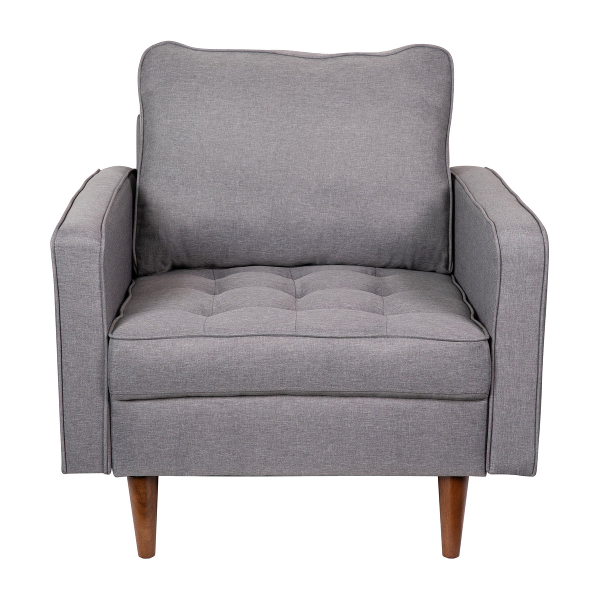 Hudson Mid-Century Modern Commercial Grade Armchair with Tufted Faux Linen Upholstery & Solid Wood Legs