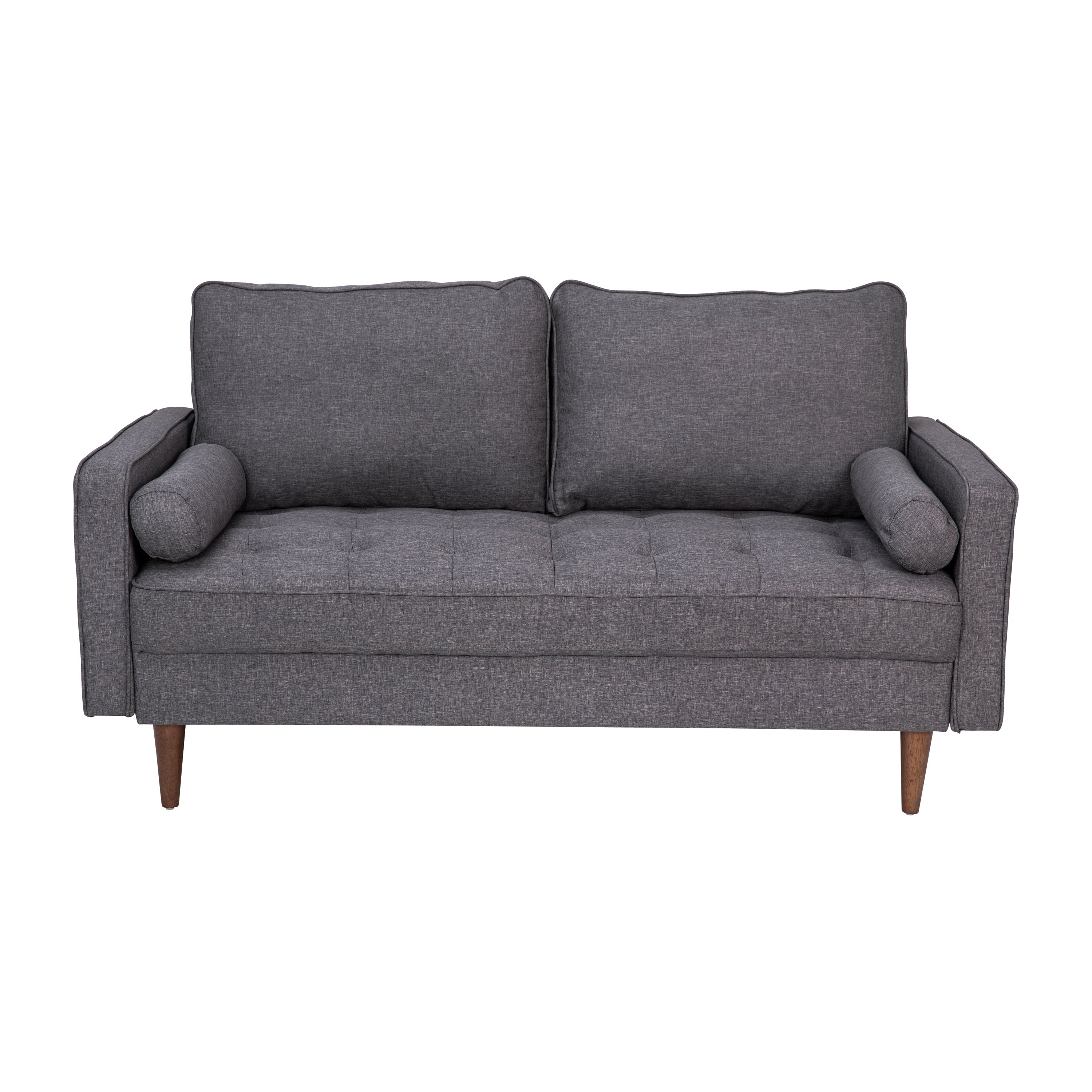 Hudson Mid-Century Modern Loveseat Sofa with Tufted Upholstery & Solid Wood Legs