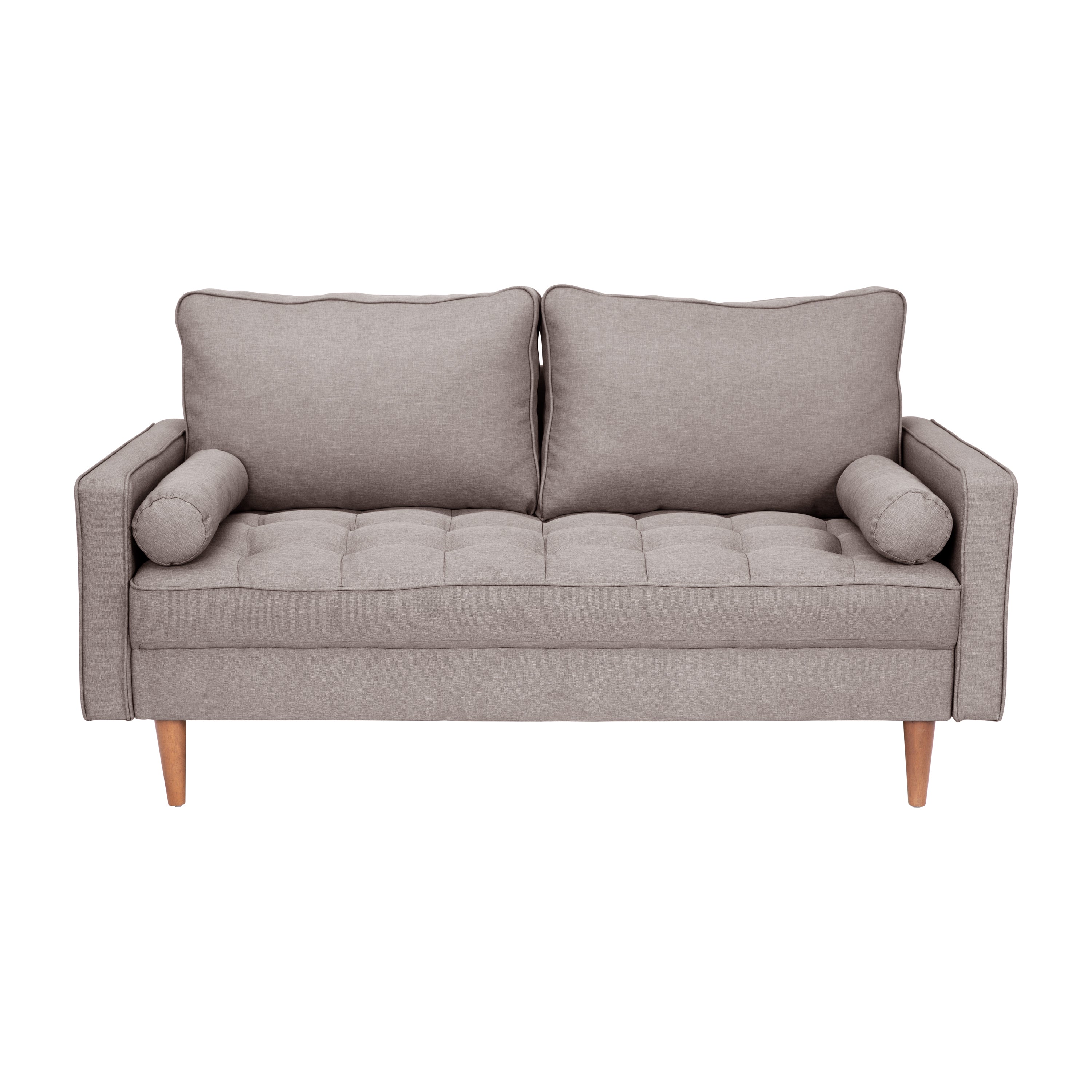 Hudson Mid-Century Modern Loveseat Sofa with Tufted Upholstery & Solid Wood Legs