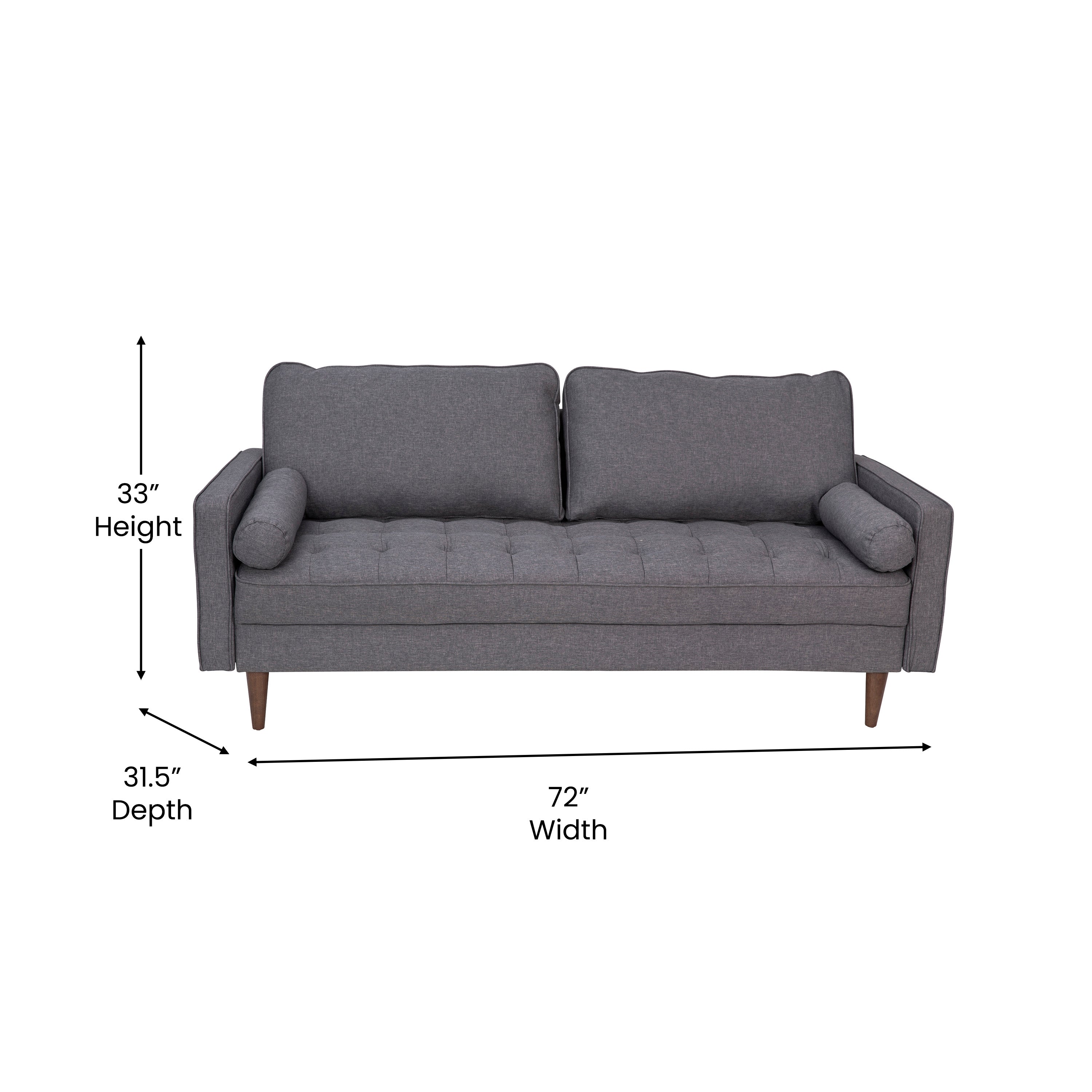 Hudson Mid-Century Modern Sofa with Tufted Upholstery & Solid Wood Legs
