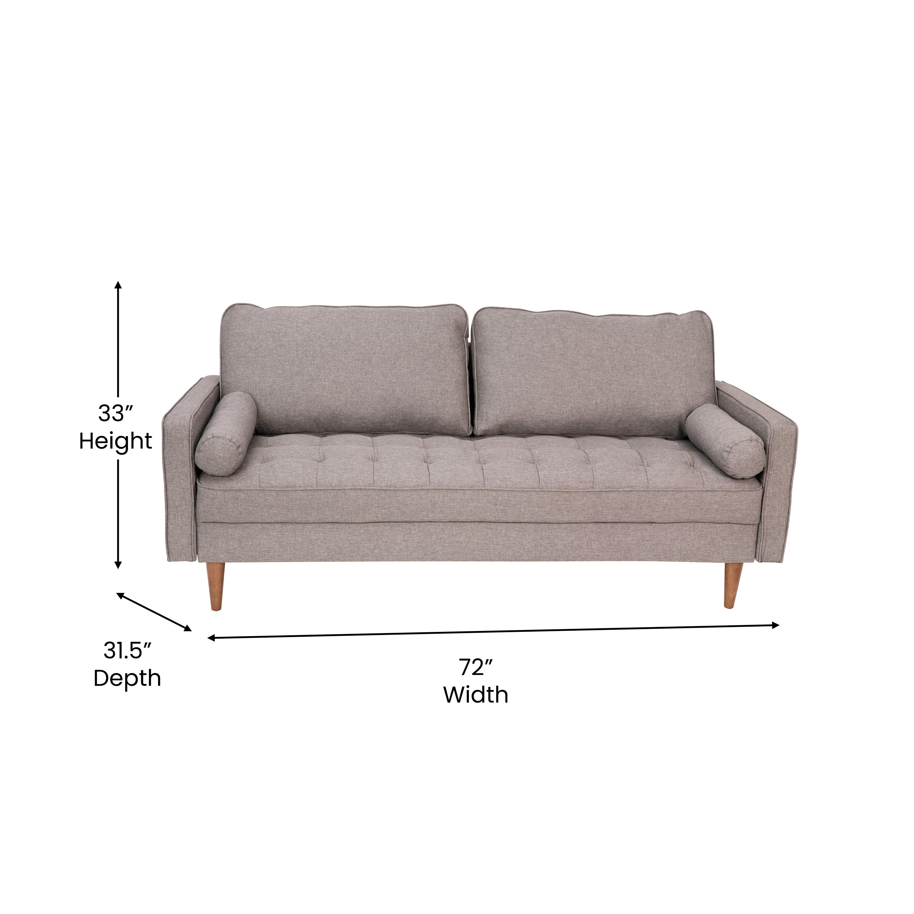 Hudson Mid-Century Modern Sofa with Tufted Upholstery & Solid Wood Legs