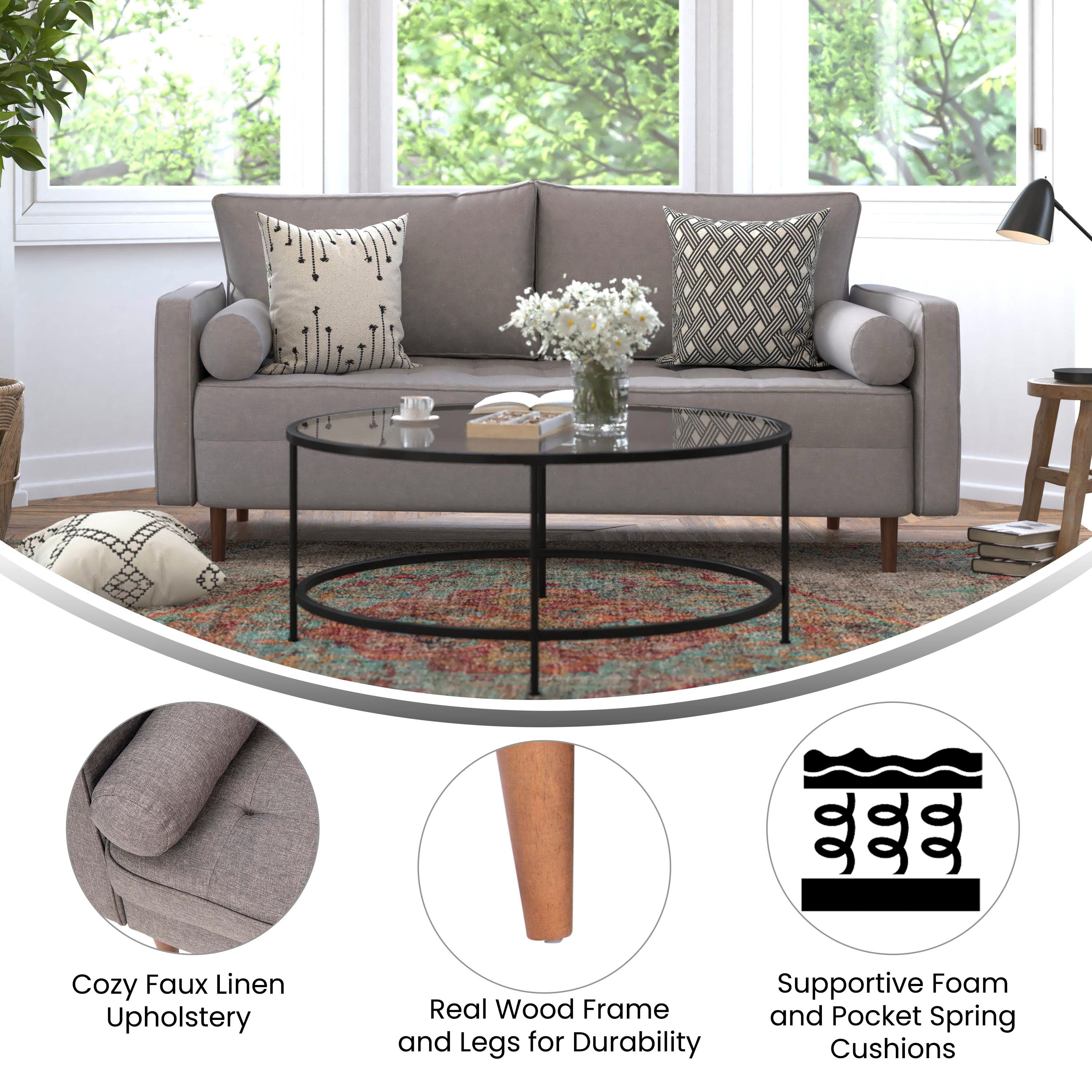 Hudson Mid-Century Modern Sofa with Tufted Upholstery & Solid Wood Legs