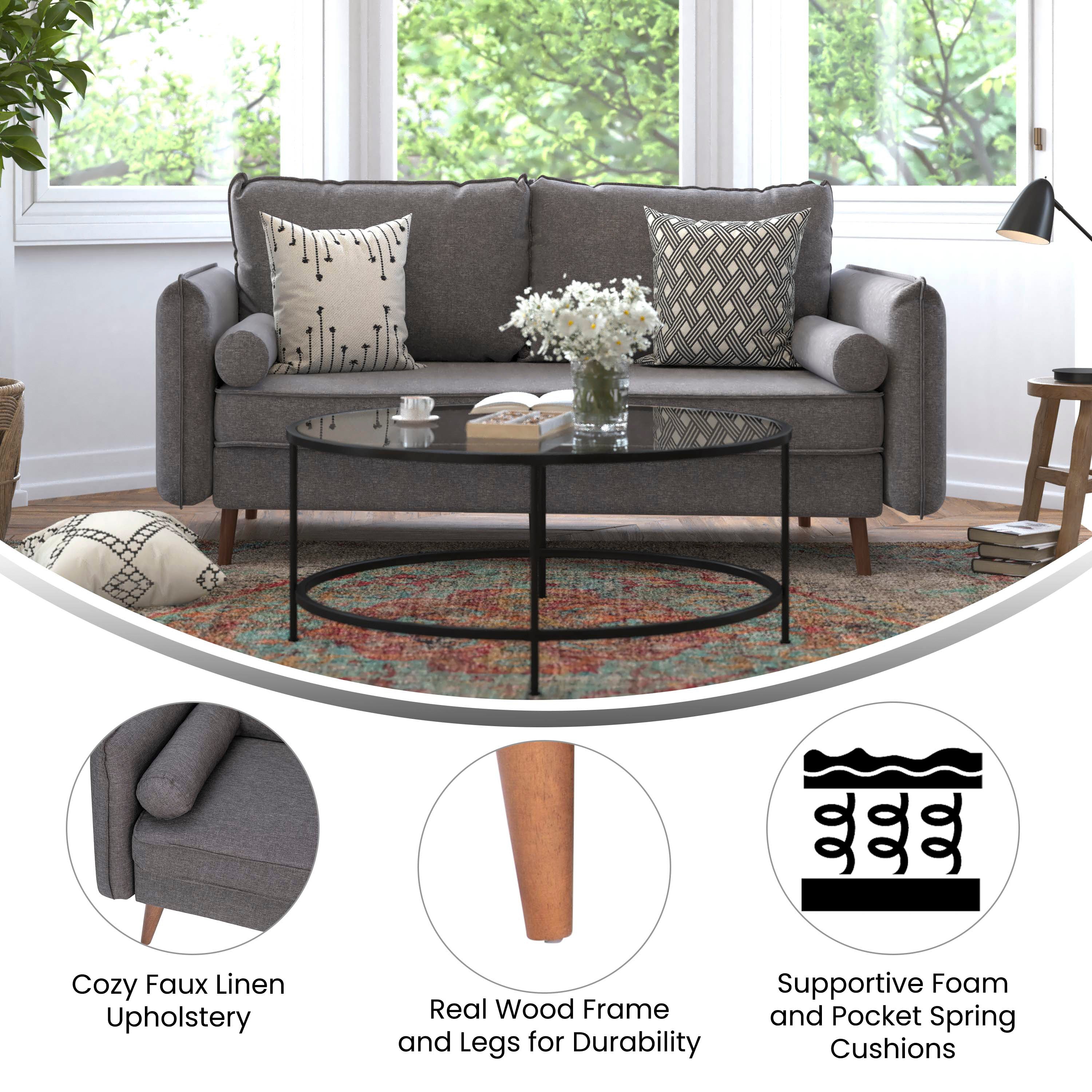 Evie Mid-Century Modern Sofa with Fabric Upholstery & Solid Wood Legs