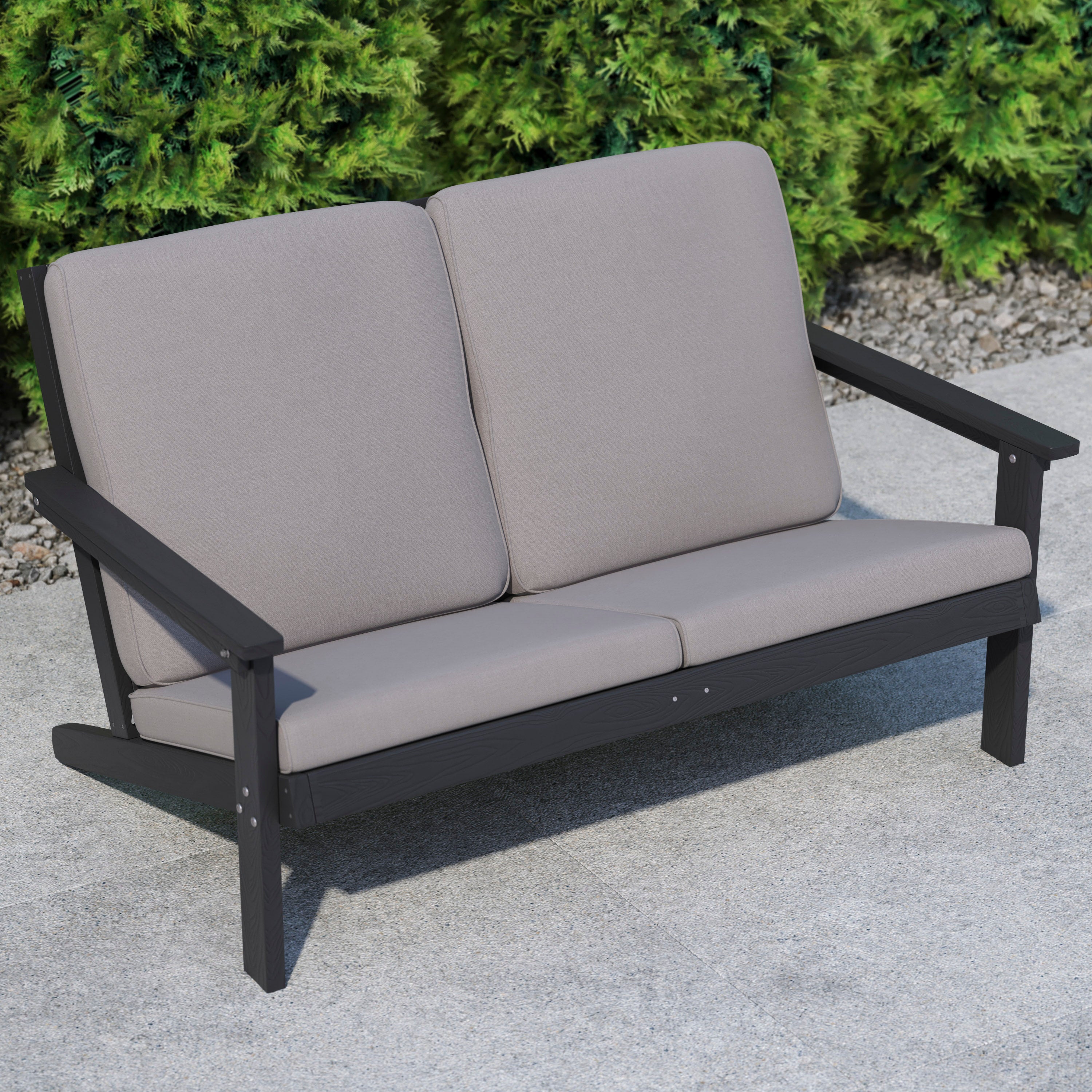 Charlestown All-Weather Poly Resin Wood Adirondack Style Deep Seat Patio Loveseat with Cushions
