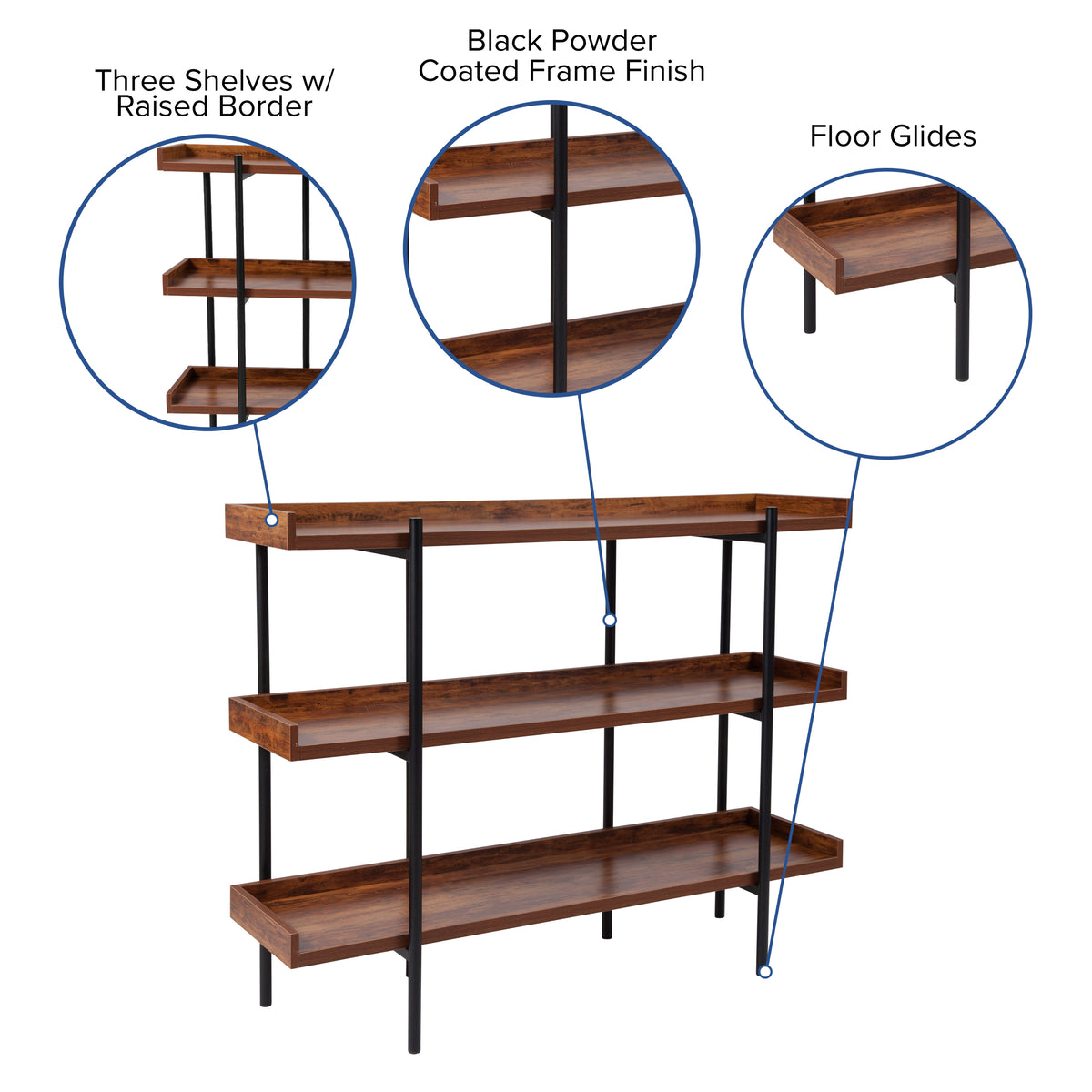 Mayfair 3 Shelf 35"H Storage Display Unit Bookcase with Metal Frame
