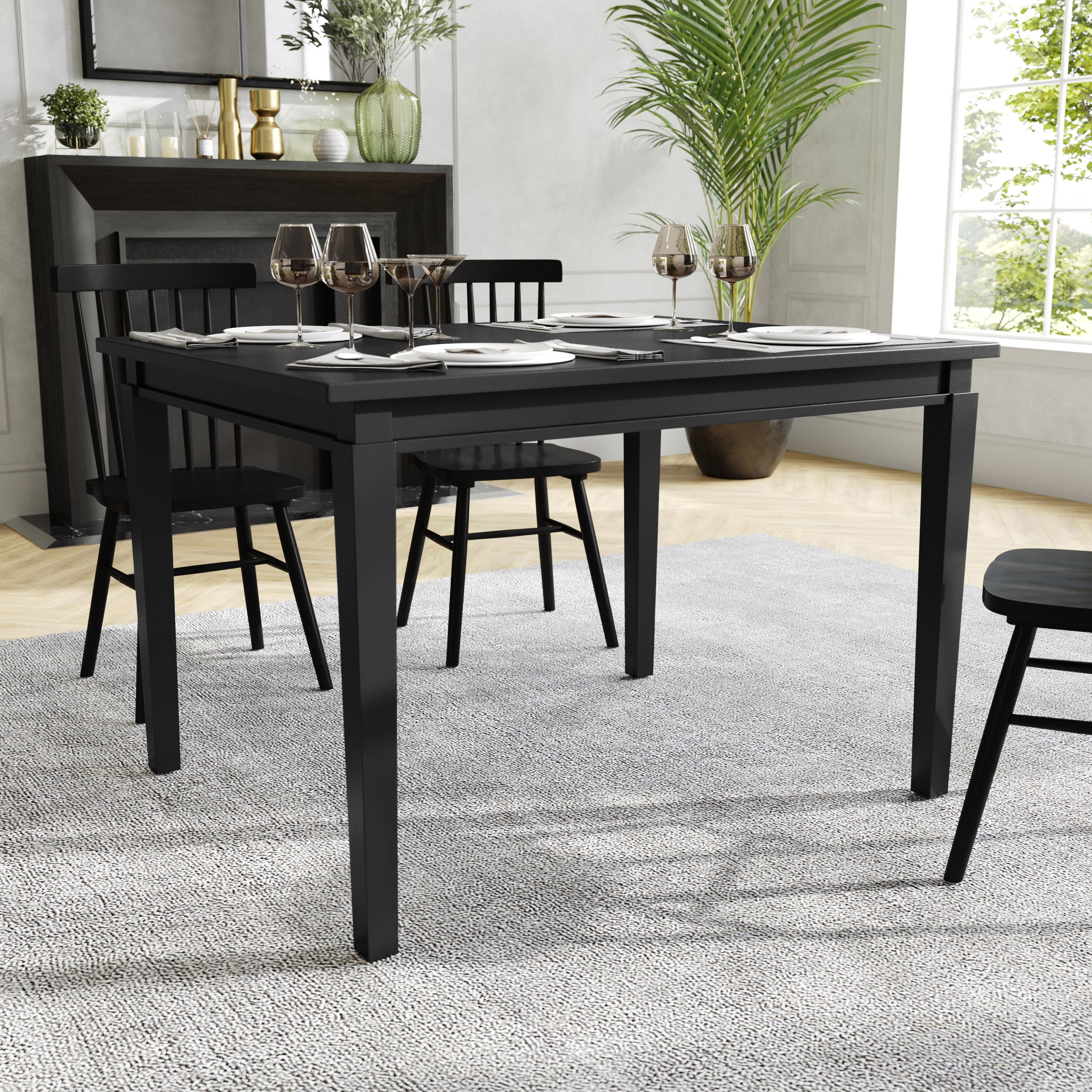 Henry Solid Wood Dining Table, Heavy Duty Rectangle Wood Table for 4