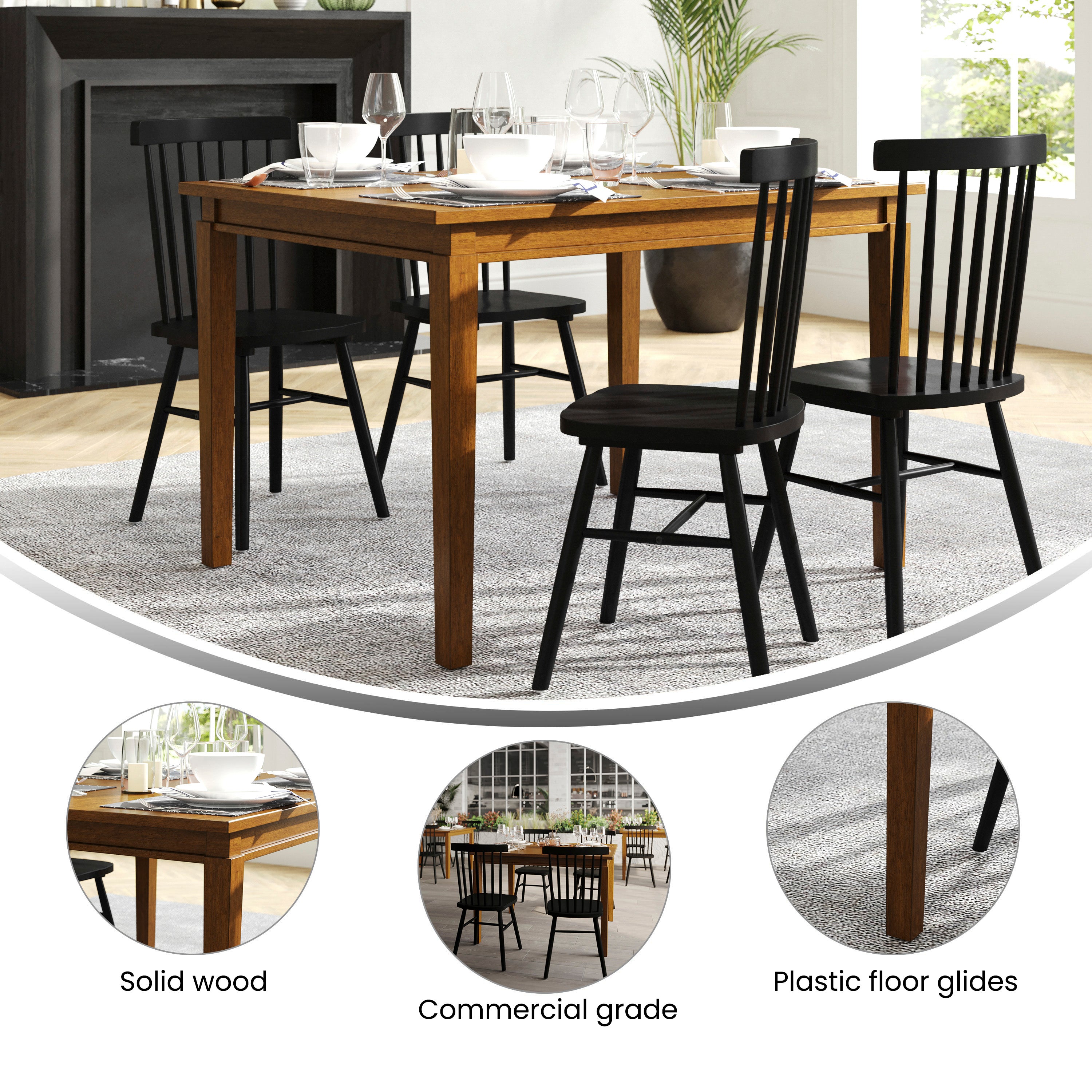 Henry Solid Wood Dining Table, Heavy Duty Rectangle Wood Table for 4