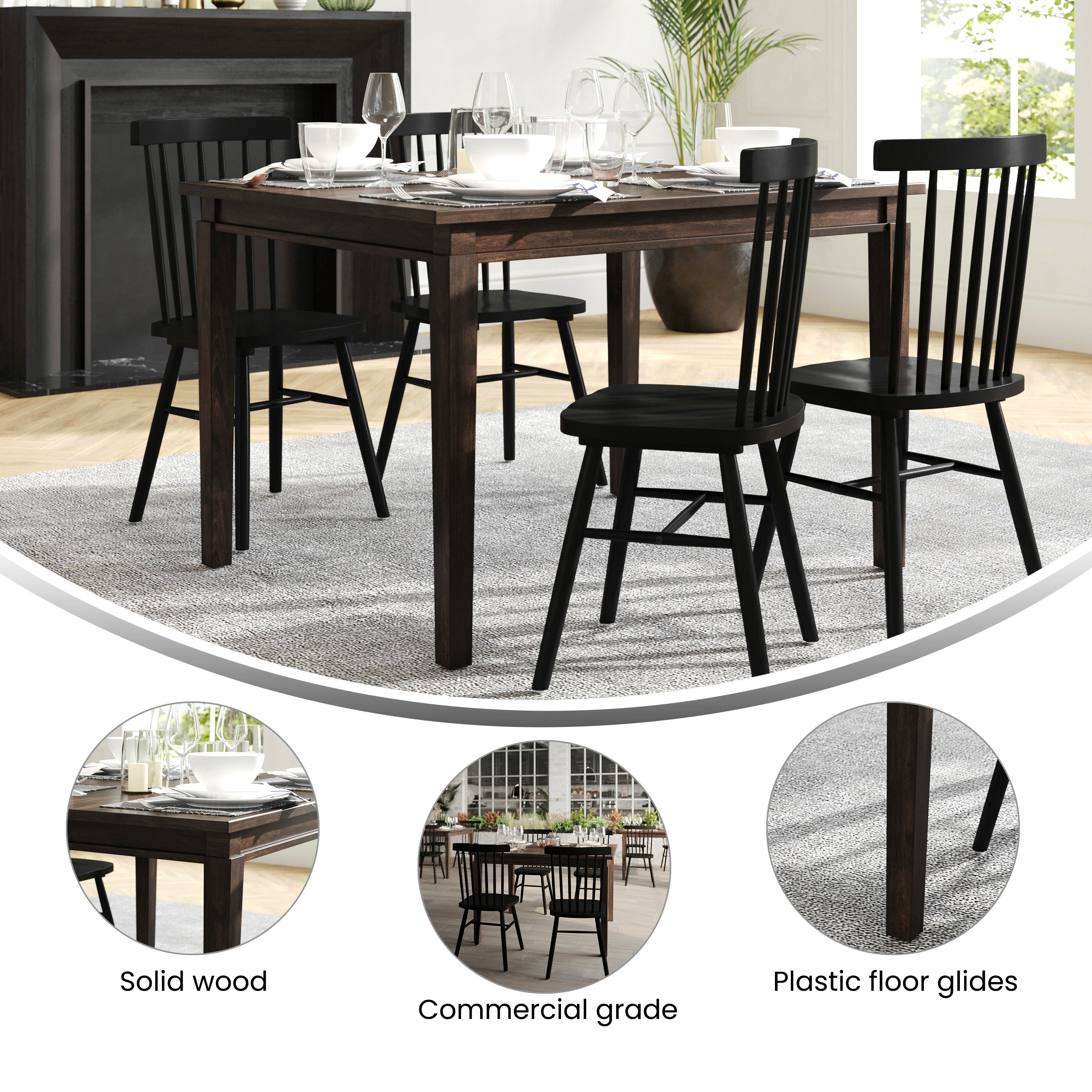 Henry Solid Wood Dining Table, Heavy Duty Rectangle Wood Table for 4