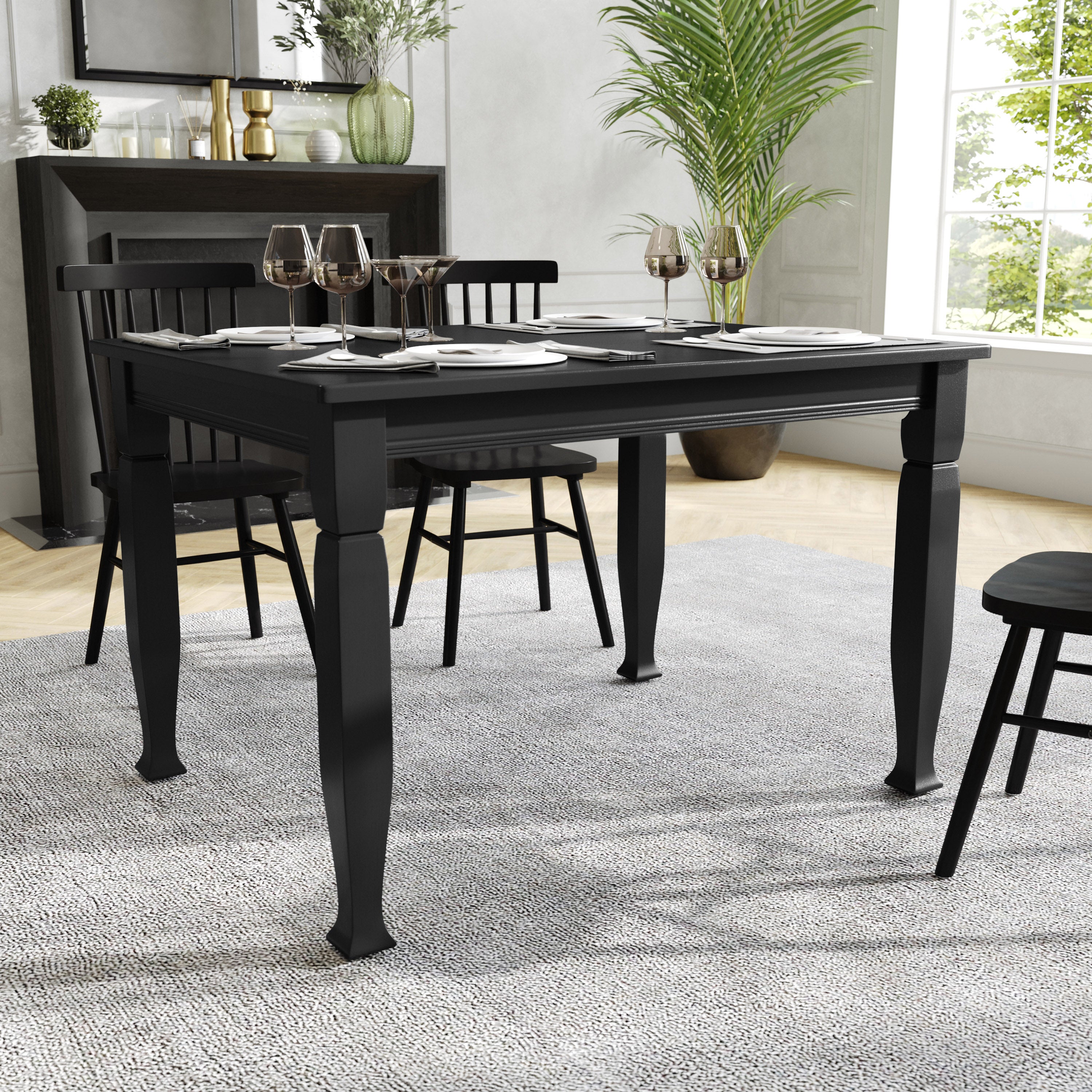 Grace Solid Wood Dining Table with Turned Wooden Legs, Heavy Duty Rectangle Wood Table for 4
