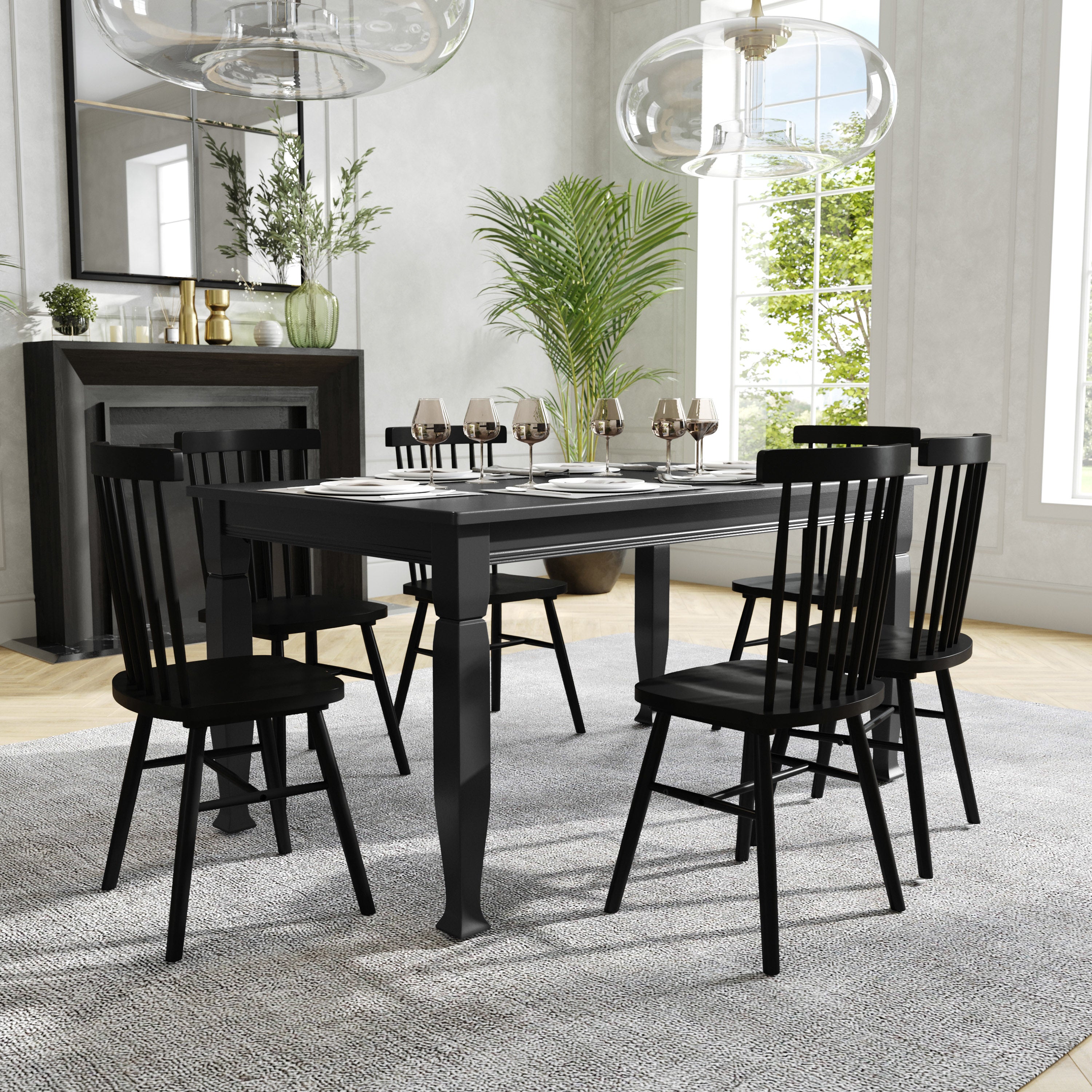 Grace Solid Wood Dining Table with Turned Wooden Legs, Heavy Duty Rectangle Wood Table for 6