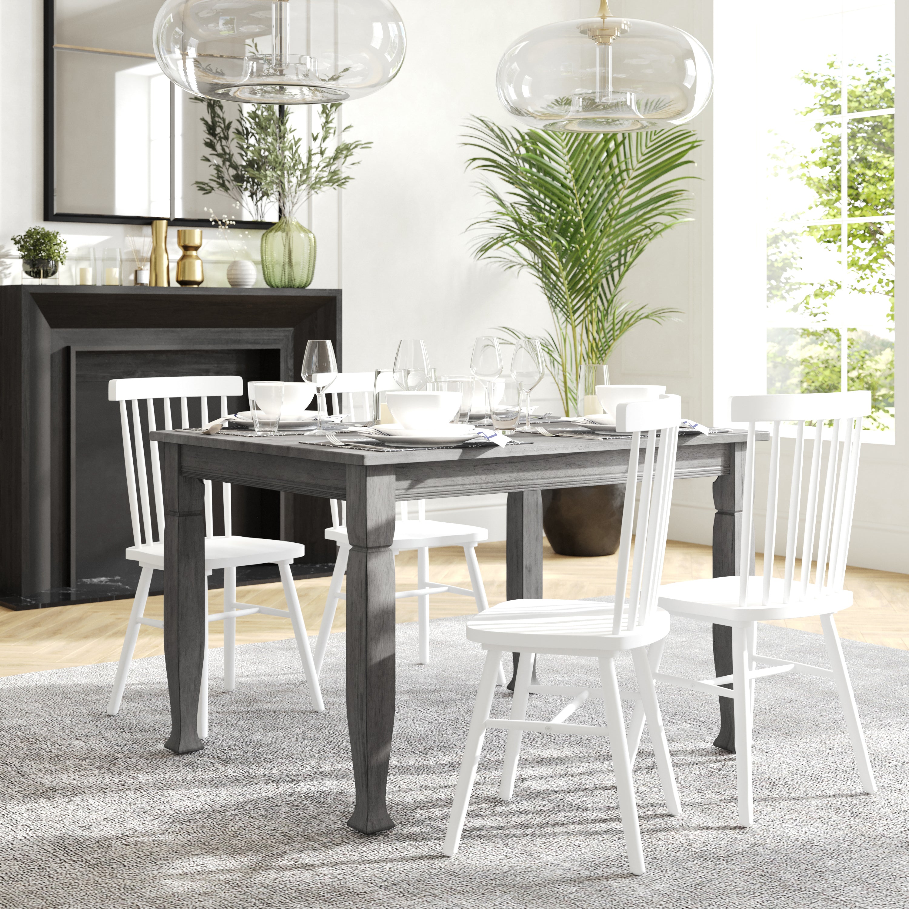 Grace Solid Wood Dining Table with Turned Wooden Legs, Heavy Duty Rectangle Wood Table for 4