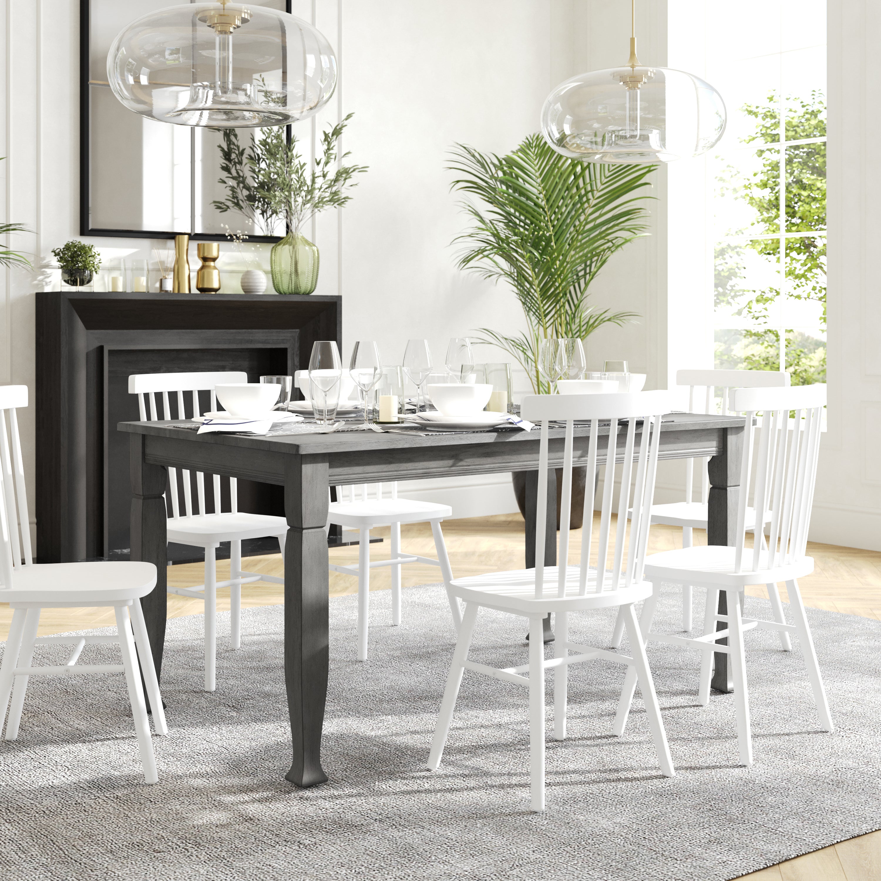Grace Solid Wood Dining Table with Turned Wooden Legs, Heavy Duty Rectangle Wood Table for 6