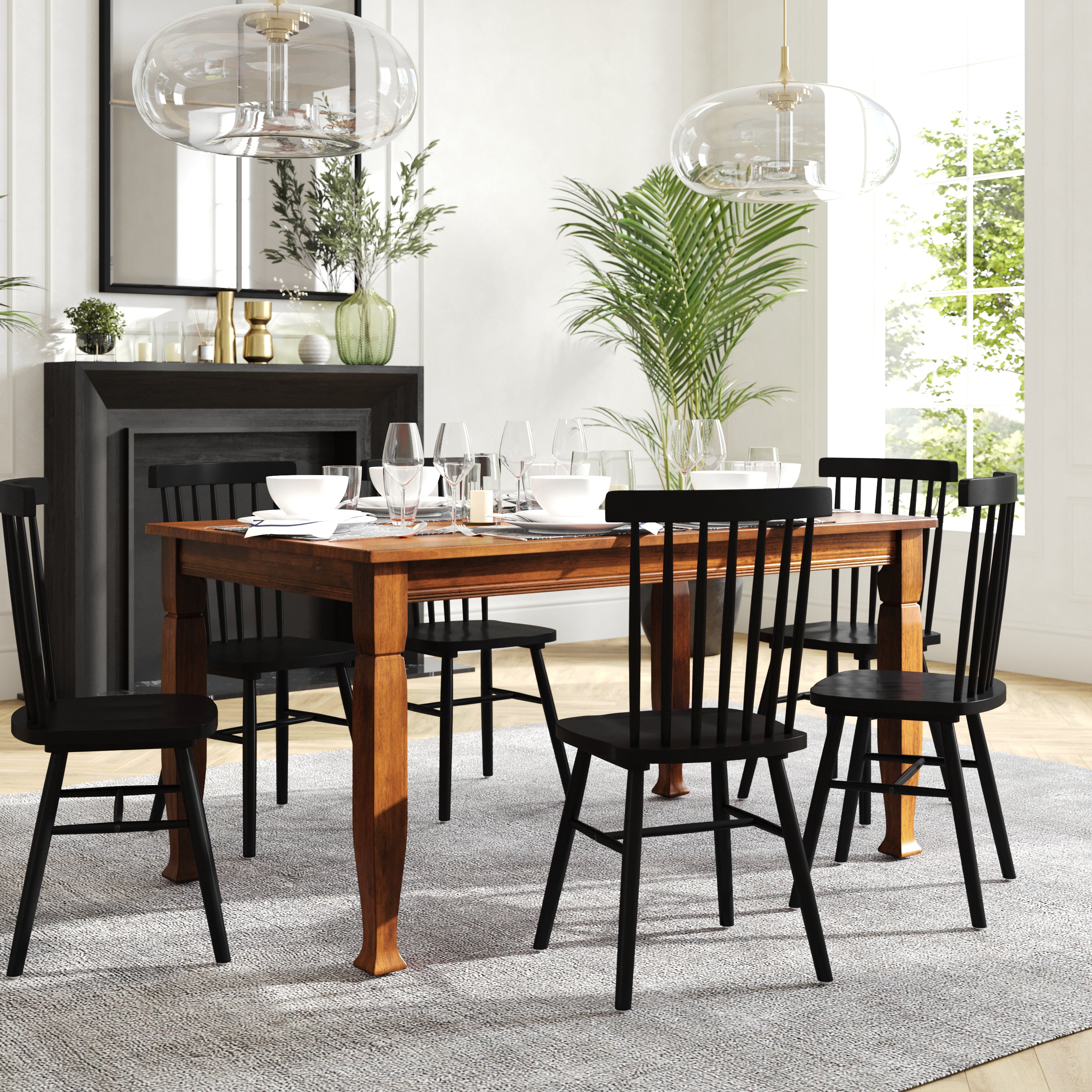 Grace Solid Wood Dining Table with Turned Wooden Legs, Heavy Duty Rectangle Wood Table for 6