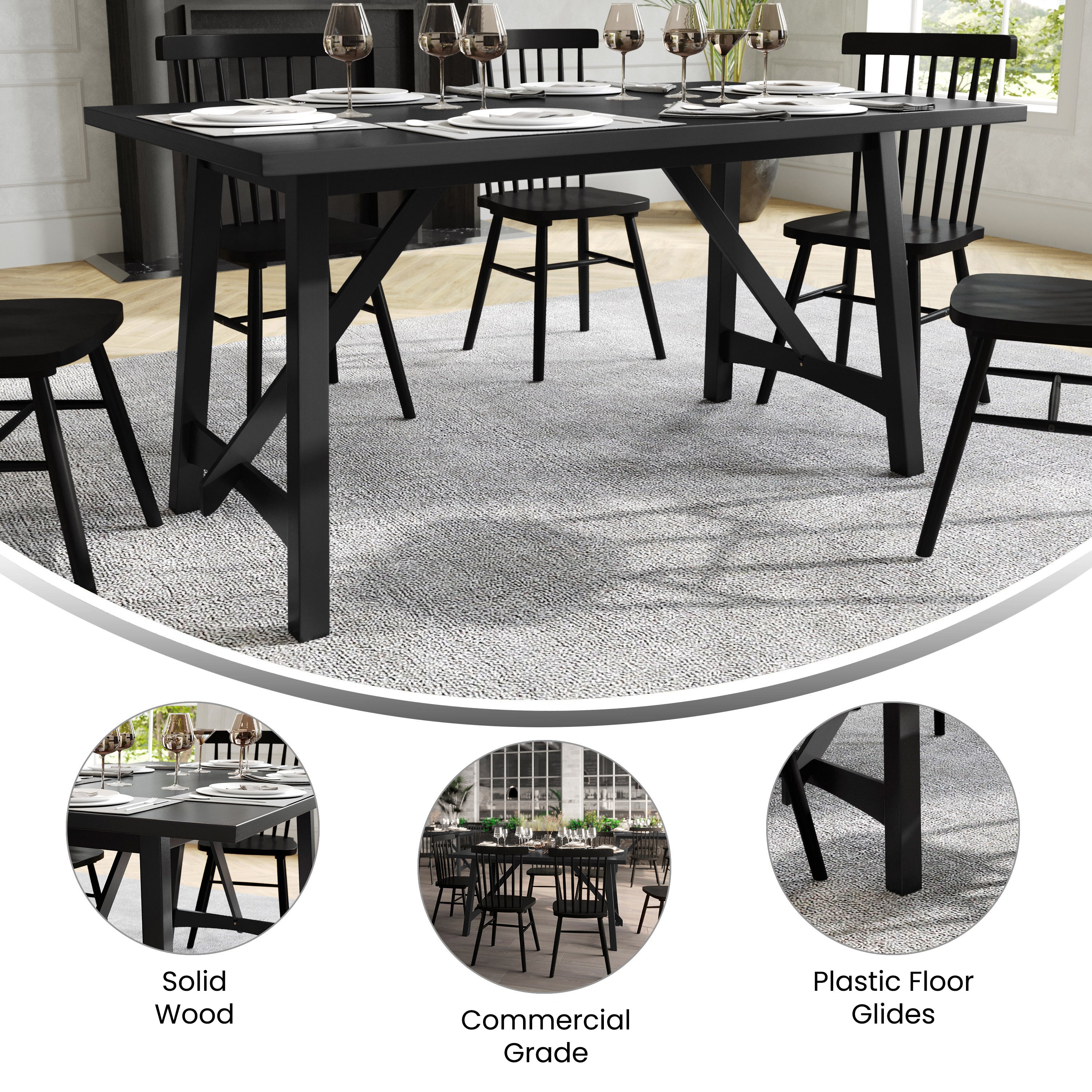 Everly Solid Wood Trestle Base Dining Table, Farmhouse Style Table with Seating for 6