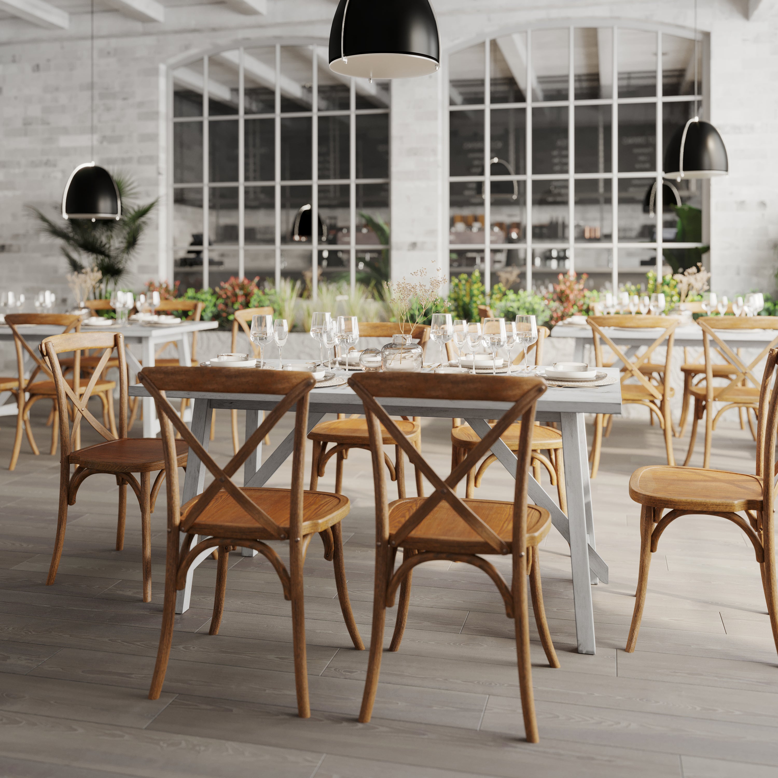 Everly Solid Wood Trestle Base Dining Table, Farmhouse Style Table with Seating for 6