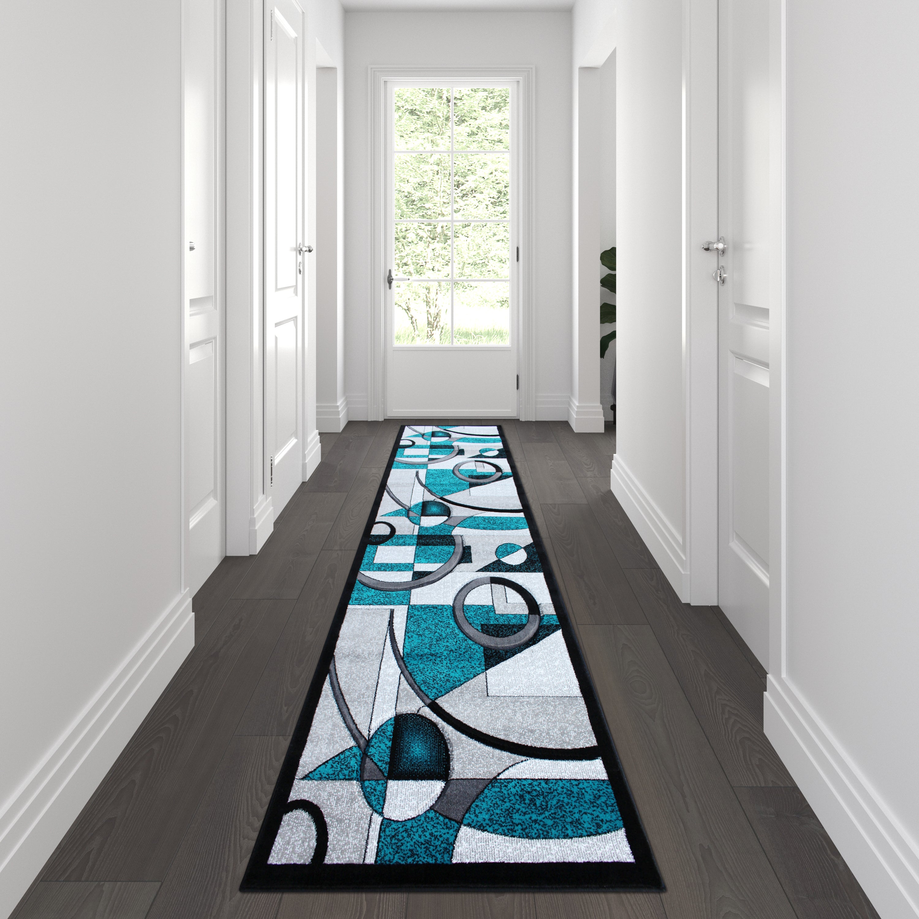 Elias Collection Geometric Abstract Area Rug - Olefin Rug with Jute Backing - Hallway, Entryway, or Bedroom
