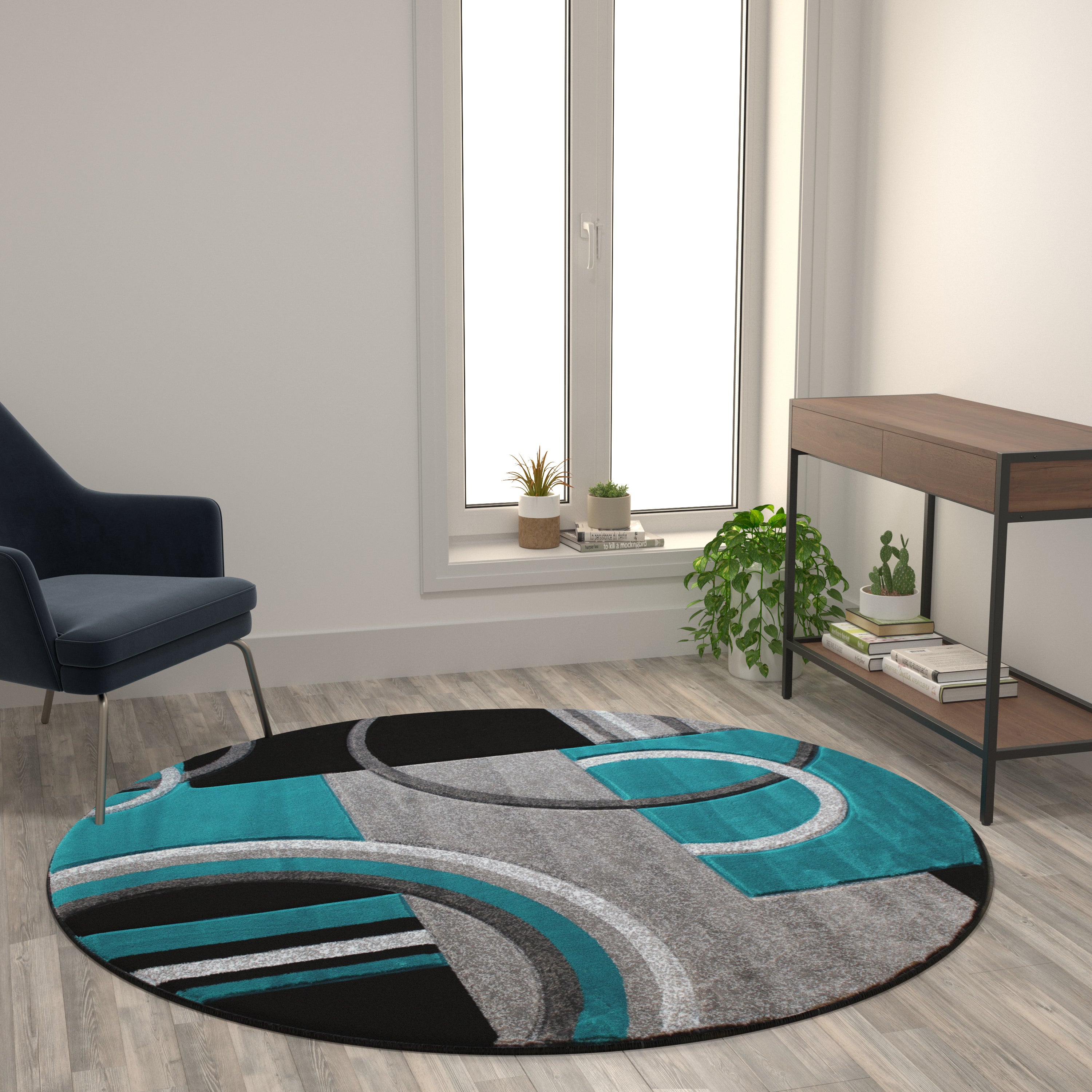 Audra Collection Abstract Area Rug - Olefin Rug with Jute Backing - Entryway, Living Room or Bedroom