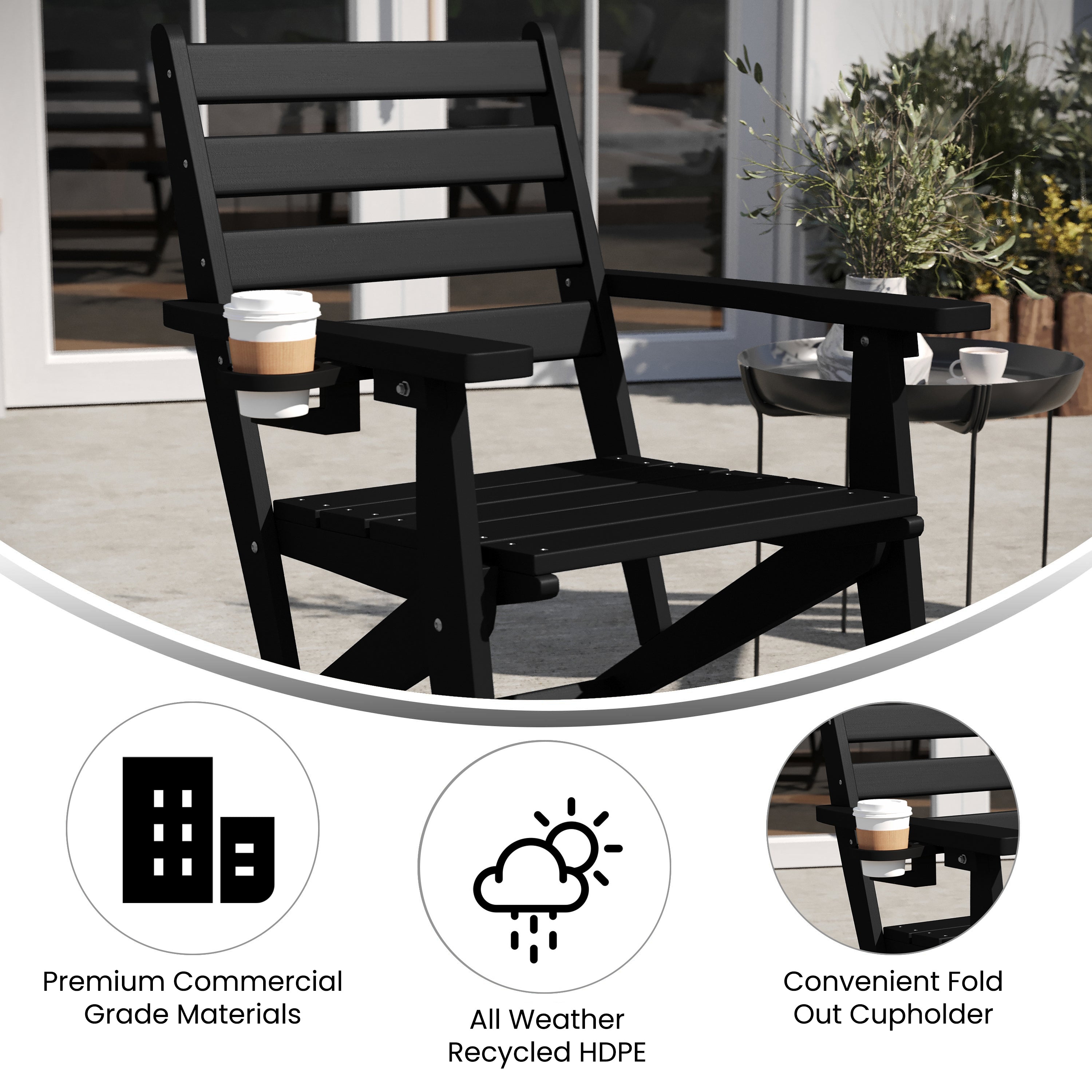Tolleson Adirondack Dining Chair with Fold Out Cup Holder, Weather Resistant Recycled HDPE Adirondack Chair