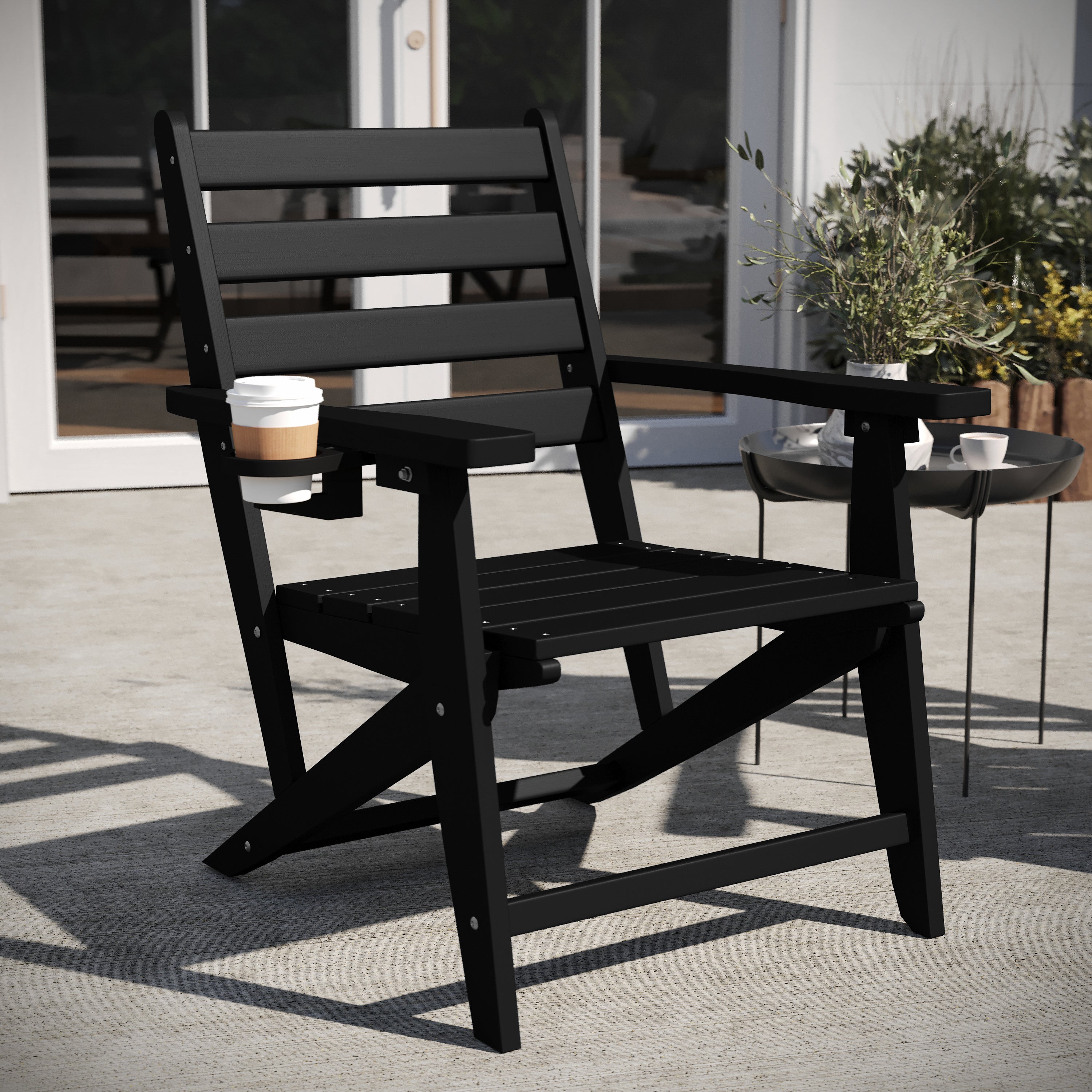 Tolleson Adirondack Dining Chair with Fold Out Cup Holder, Weather Resistant Recycled HDPE Adirondack Chair