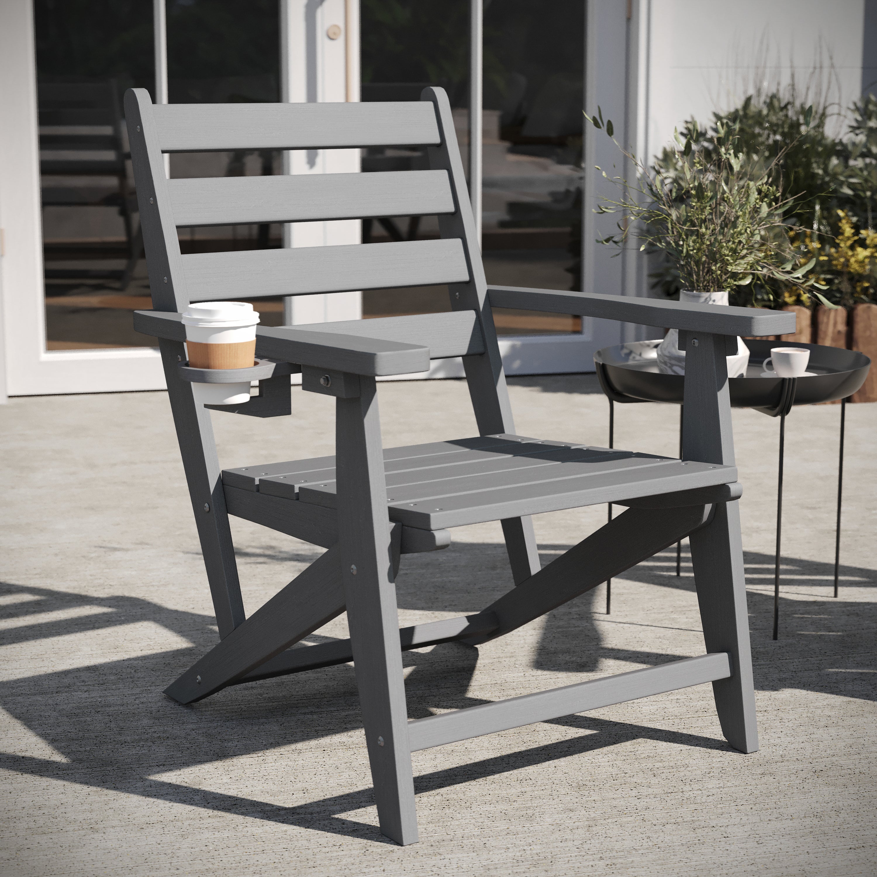 Tolleson Adirondack Dining Chair with Fold Out Cup Holder, Weather Resistant Recycled HDPE Adirondack Chair