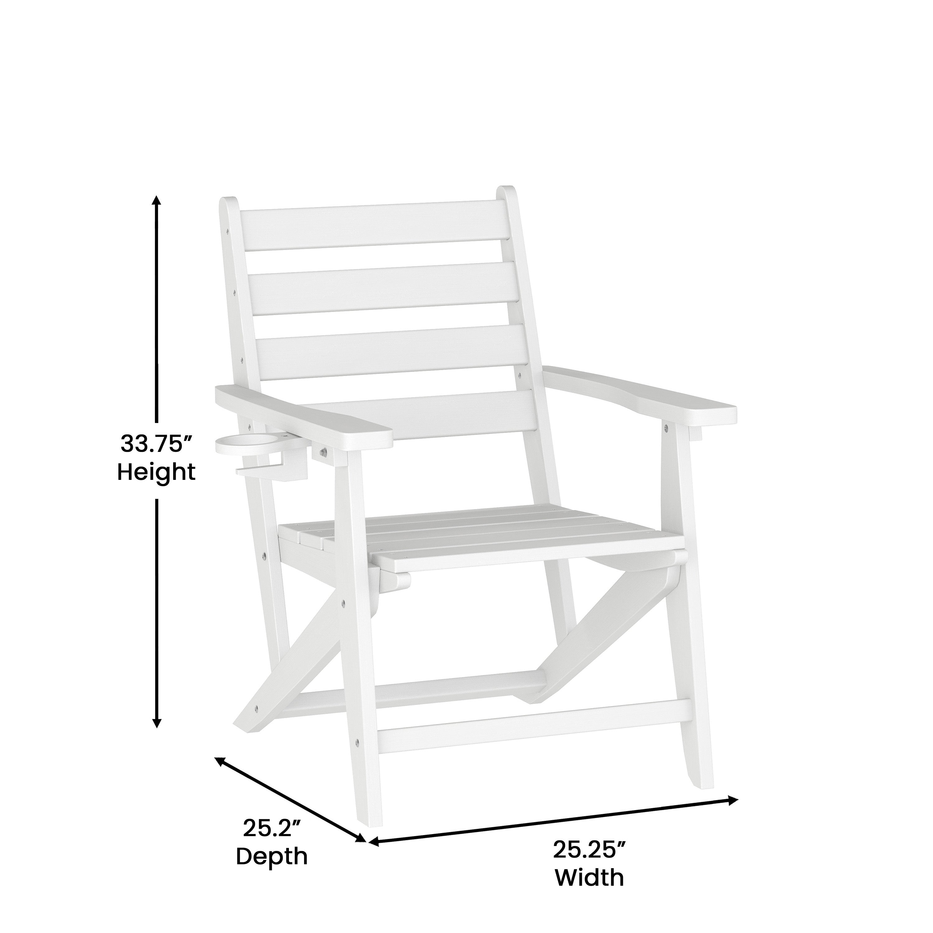 Tolleson Adirondack Dining Chair with Fold Out Cup Holder, Weather Resistant Recycled HDPE Adirondack Chair