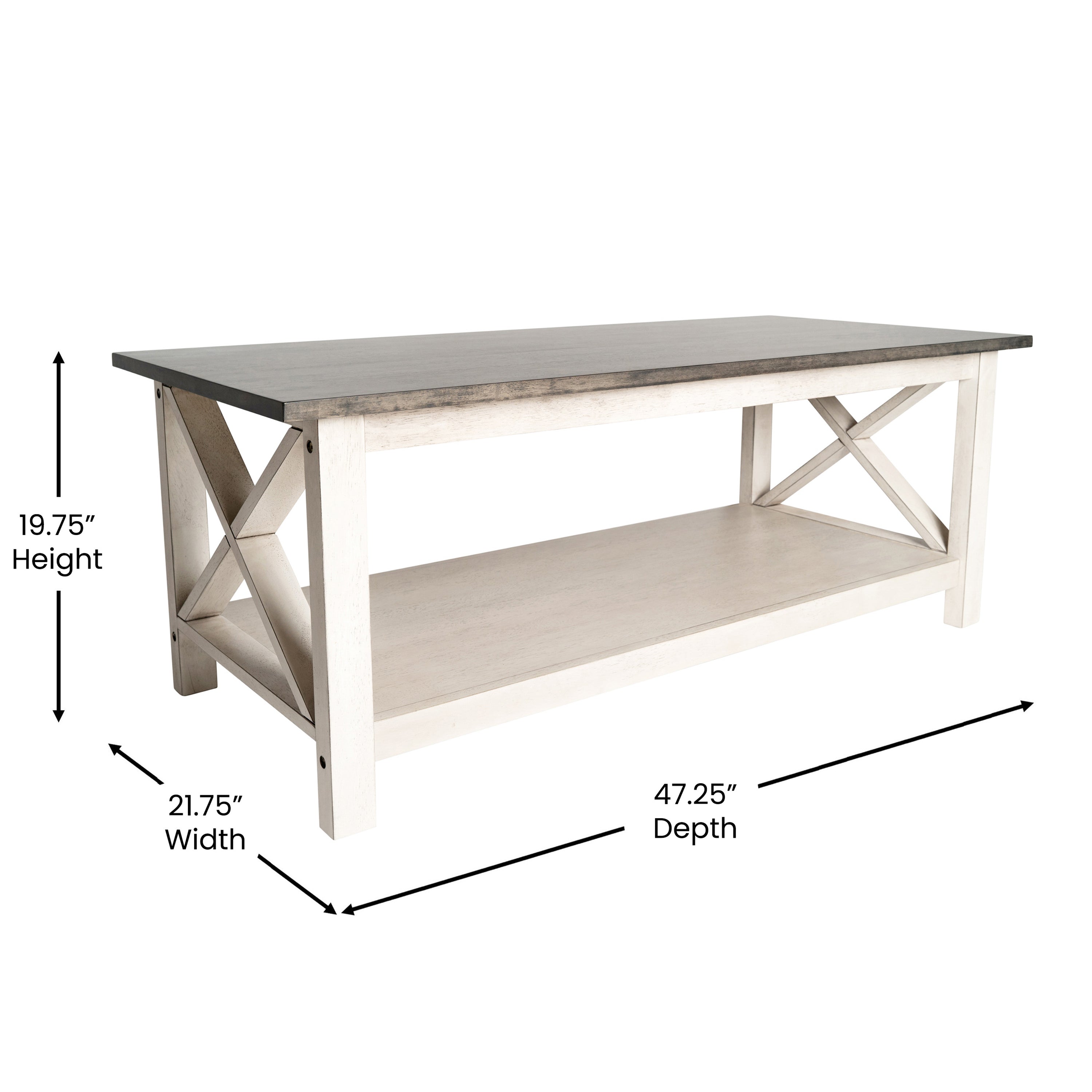 Jasper Farmhouse Style Solid Wood Coffee Table with Traditional Crisscross Accents