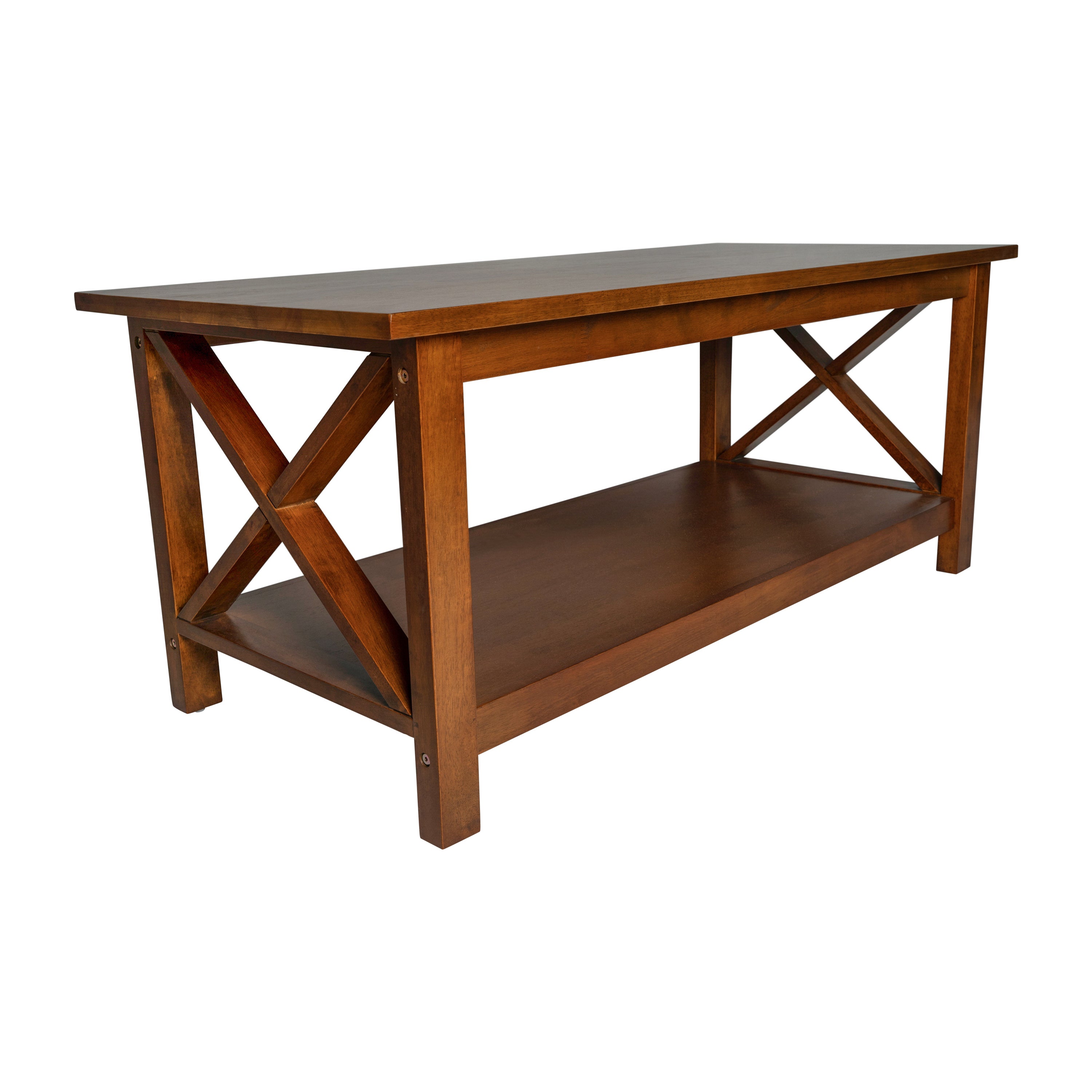 Jasper Farmhouse Style Solid Wood Coffee Table with Traditional Crisscross Accents