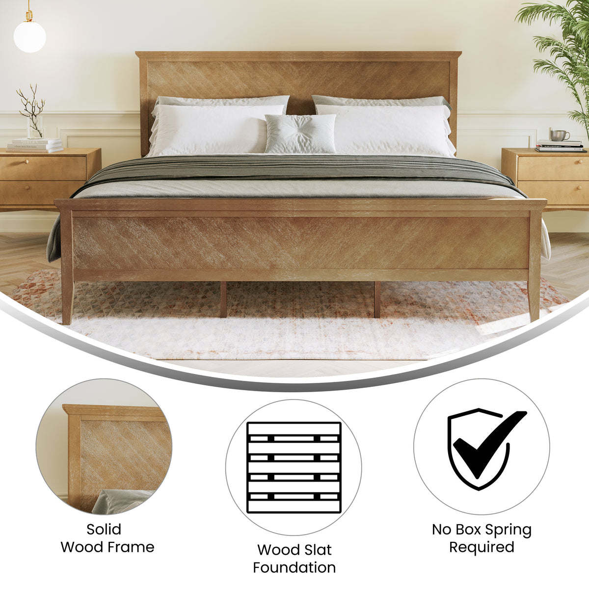 Fiona Solid Wood Platform Bed Frame with Headboard, Footboard, and Slatted Bottom