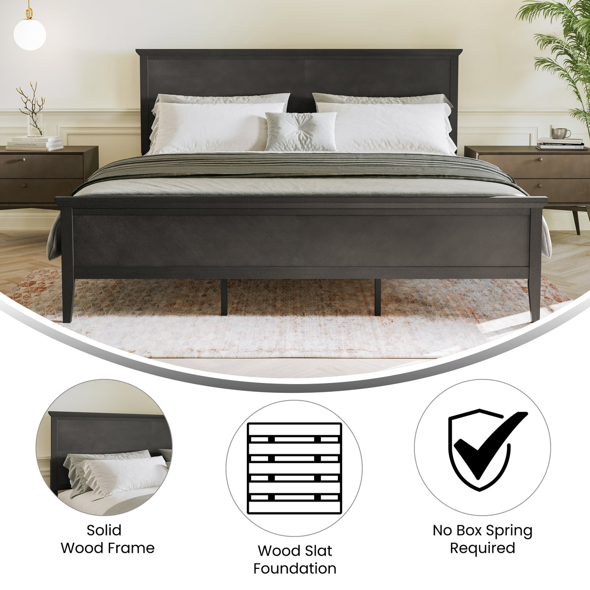 Fiona Solid Wood Platform Bed Frame with Headboard, Footboard, and Slatted Bottom