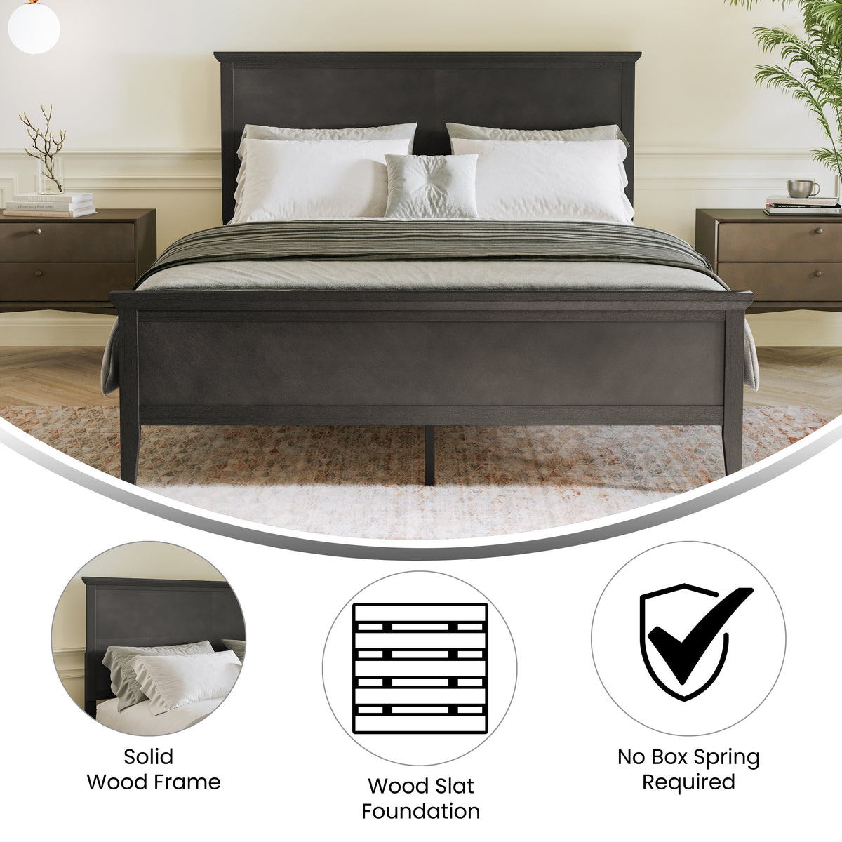 Fiona Solid Wood Platform Bed Frame with Headboard, Footboard, and Slatted Bottom