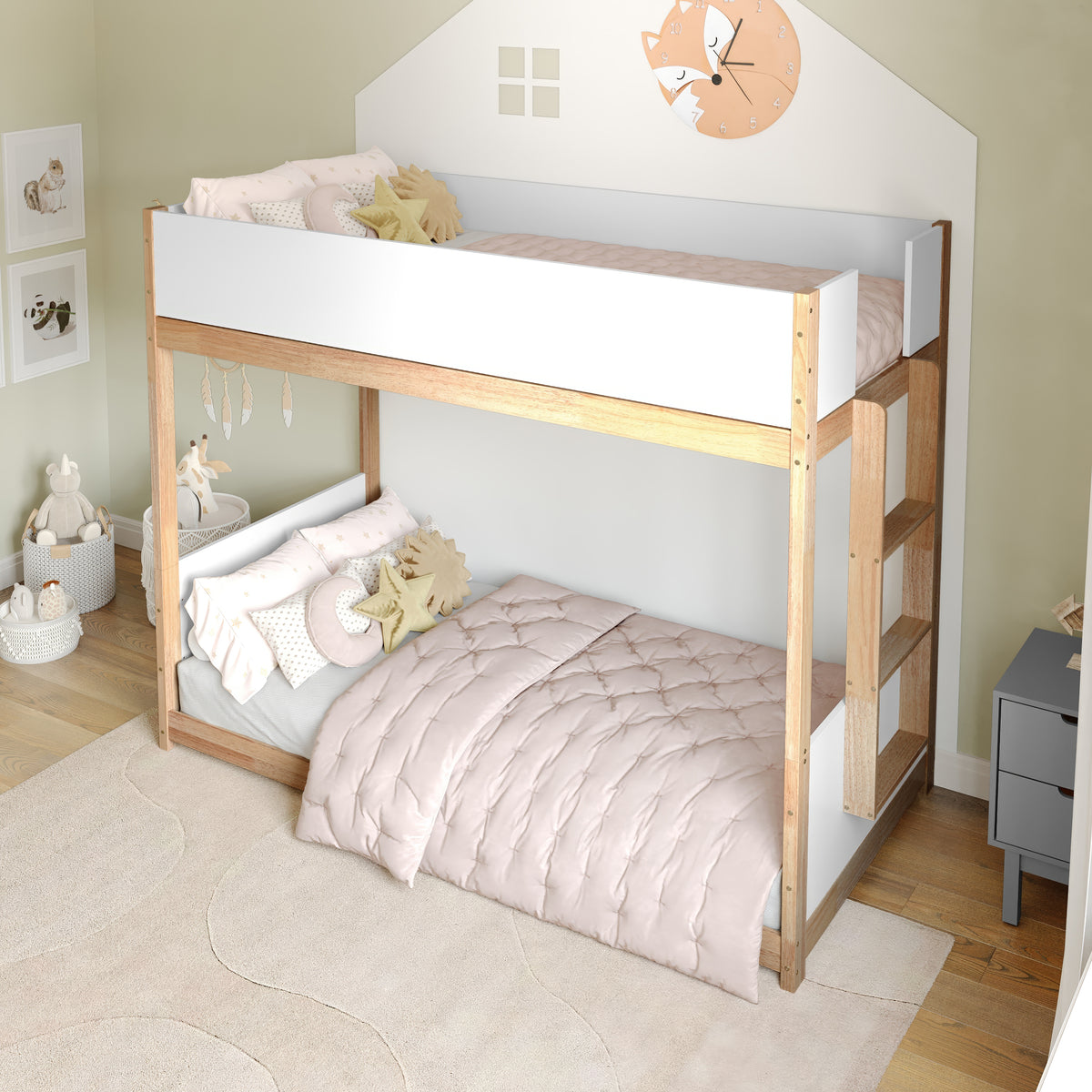 Dallas Convertible Solid Wood Bunk Bed Frame with Ladder for Kids, No Box Spring Needed