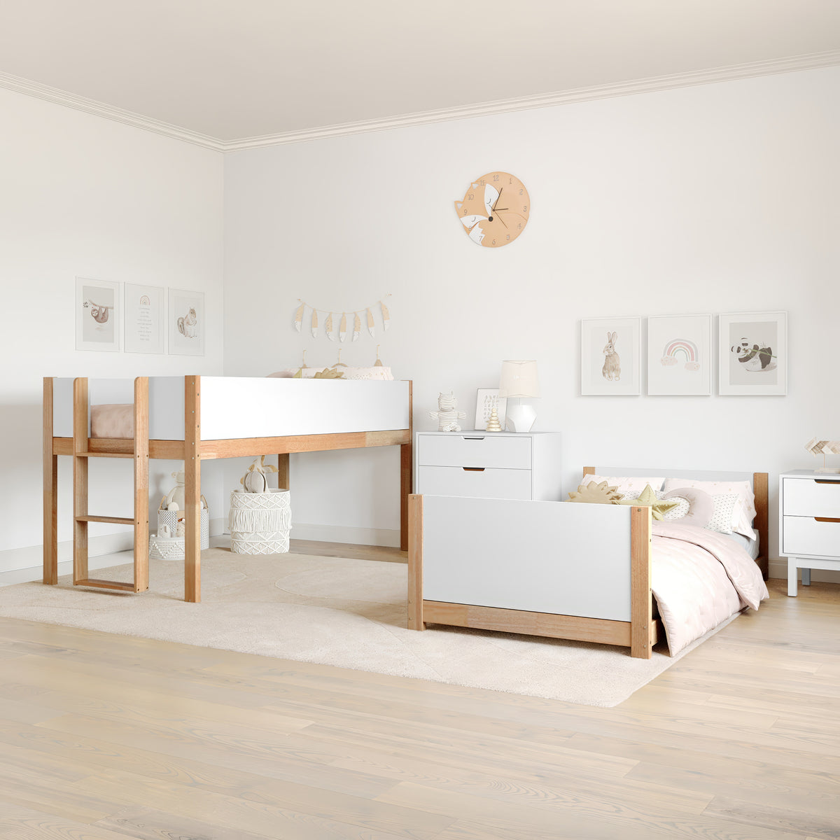Dallas Convertible Solid Wood Bunk Bed Frame with Ladder for Kids, No Box Spring Needed