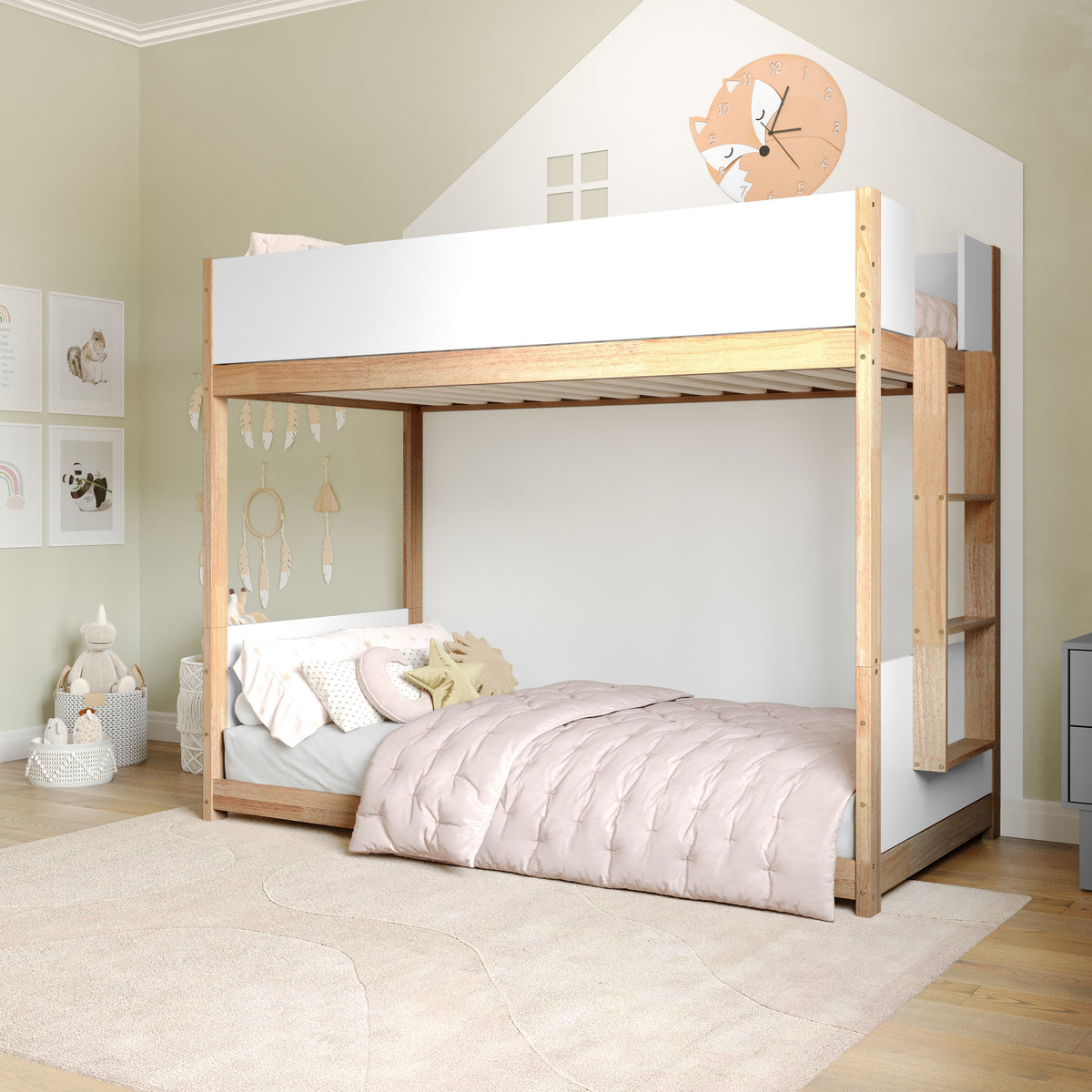 Dallas Convertible Solid Wood Bunk Bed Frame with Ladder for Kids, No Box Spring Needed