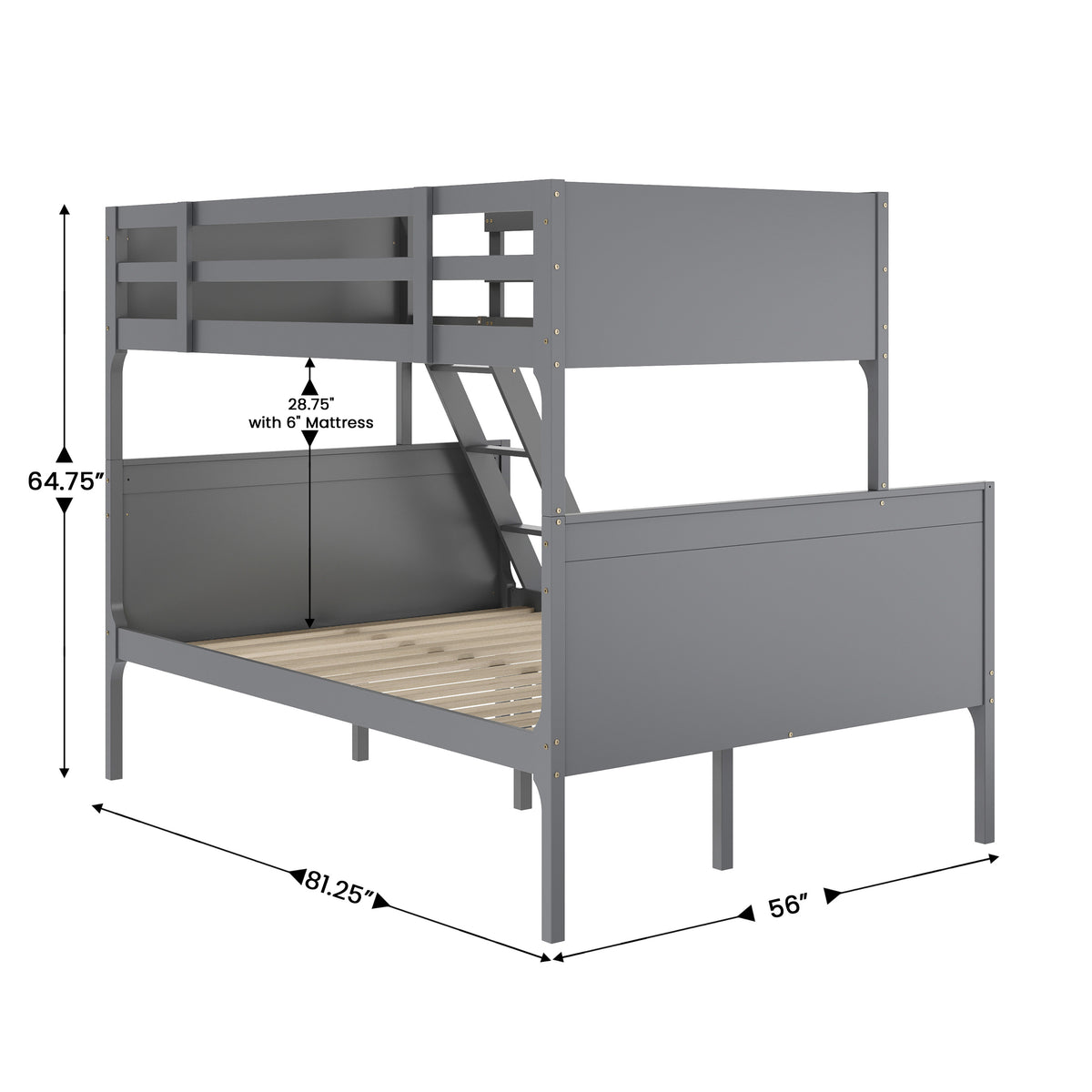 Dallas Convertible Slatted Solid Wood Bunk Bed Frame with Ladder for Kids, No Box Spring Needed