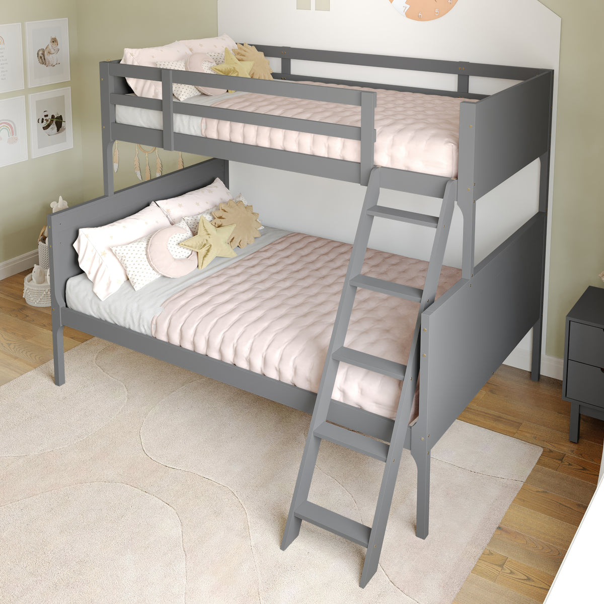 Dallas Convertible Slatted Solid Wood Bunk Bed Frame with Ladder for Kids, No Box Spring Needed