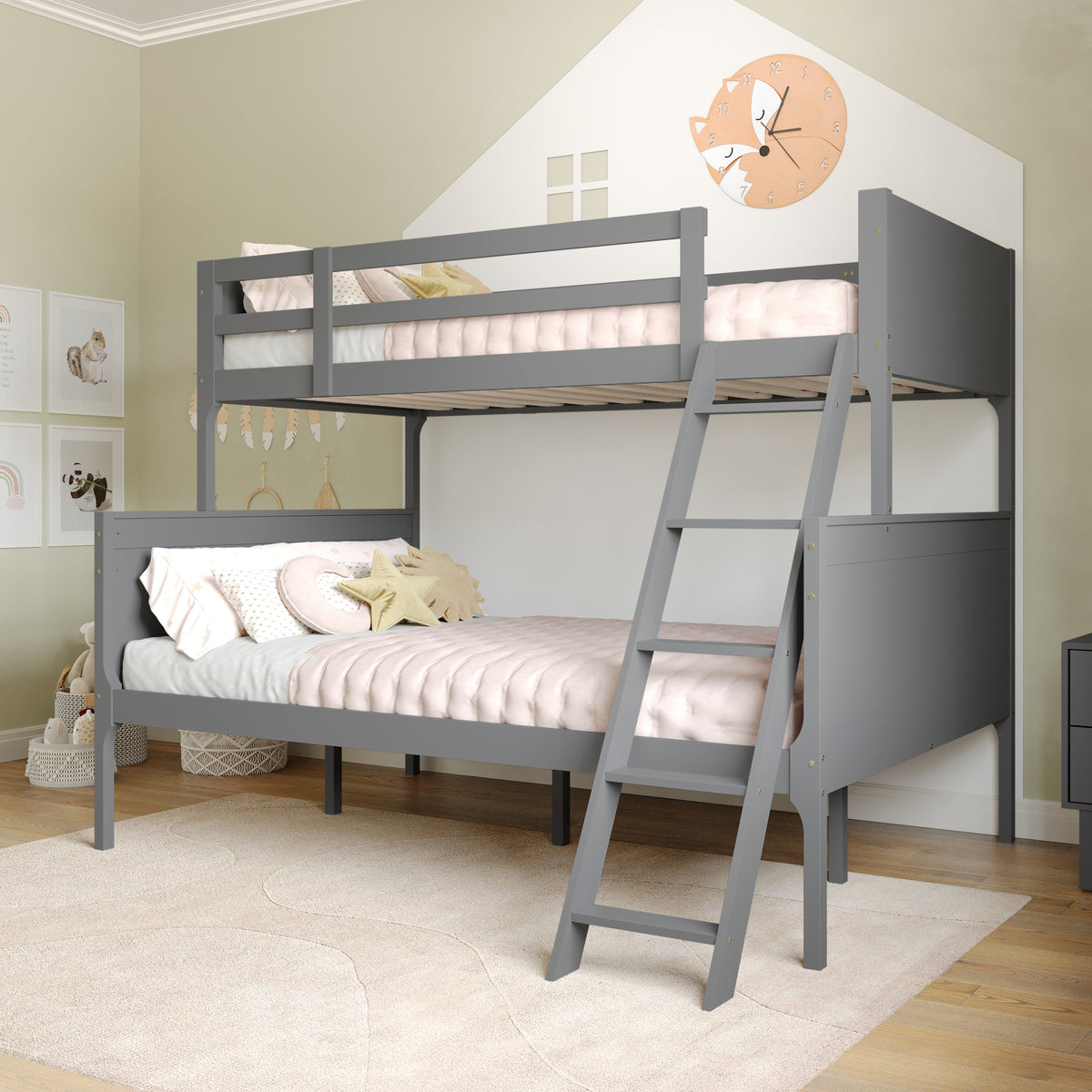 Dallas Convertible Slatted Solid Wood Bunk Bed Frame with Ladder for Kids, No Box Spring Needed