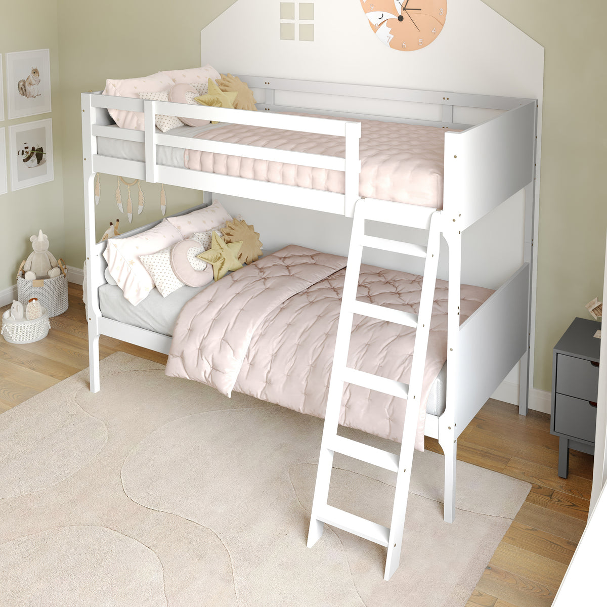 Dallas Convertible Slatted Solid Wood Bunk Bed Frame with Ladder for Kids, No Box Spring Needed