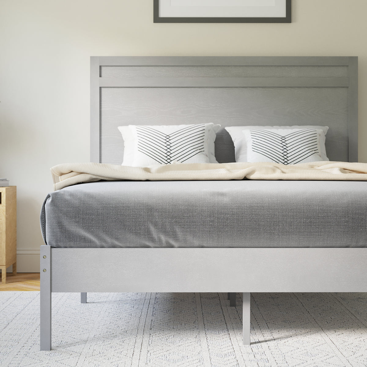 Kingston Solid Wood Platform Bed with Wooden Slats and Headboard, No Box Spring Needed