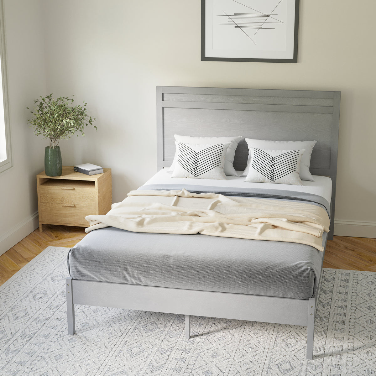 Kingston Solid Wood Platform Bed with Wooden Slats and Headboard, No Box Spring Needed