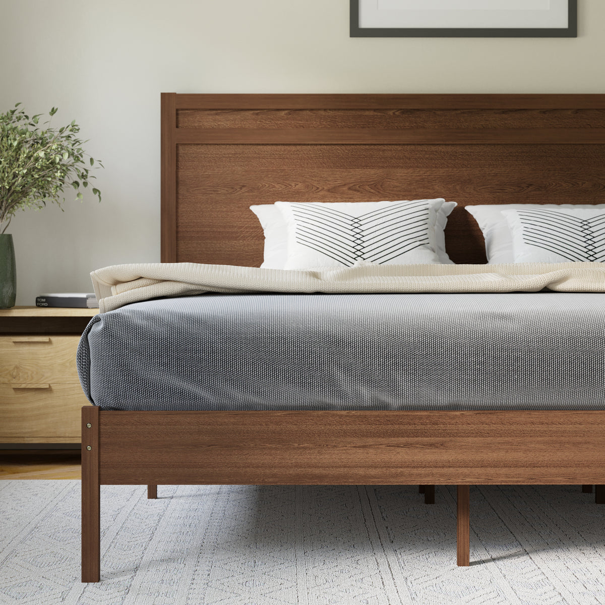 Kingston Solid Wood Platform Bed with Wooden Slats and Headboard, No Box Spring Needed