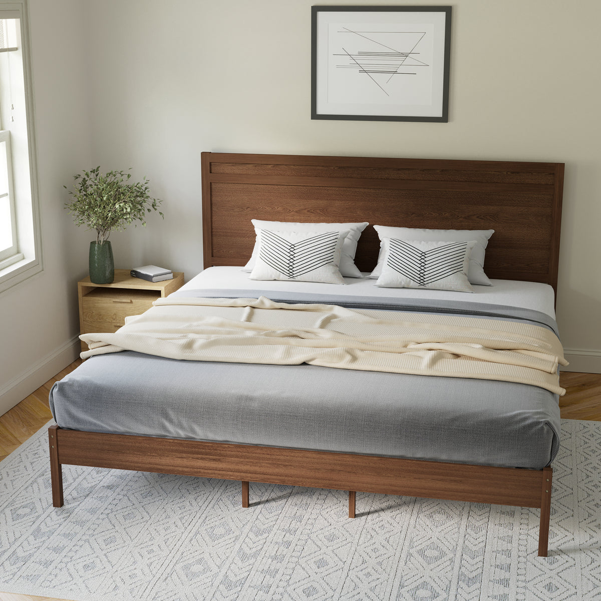 Kingston Solid Wood Platform Bed with Wooden Slats and Headboard, No Box Spring Needed