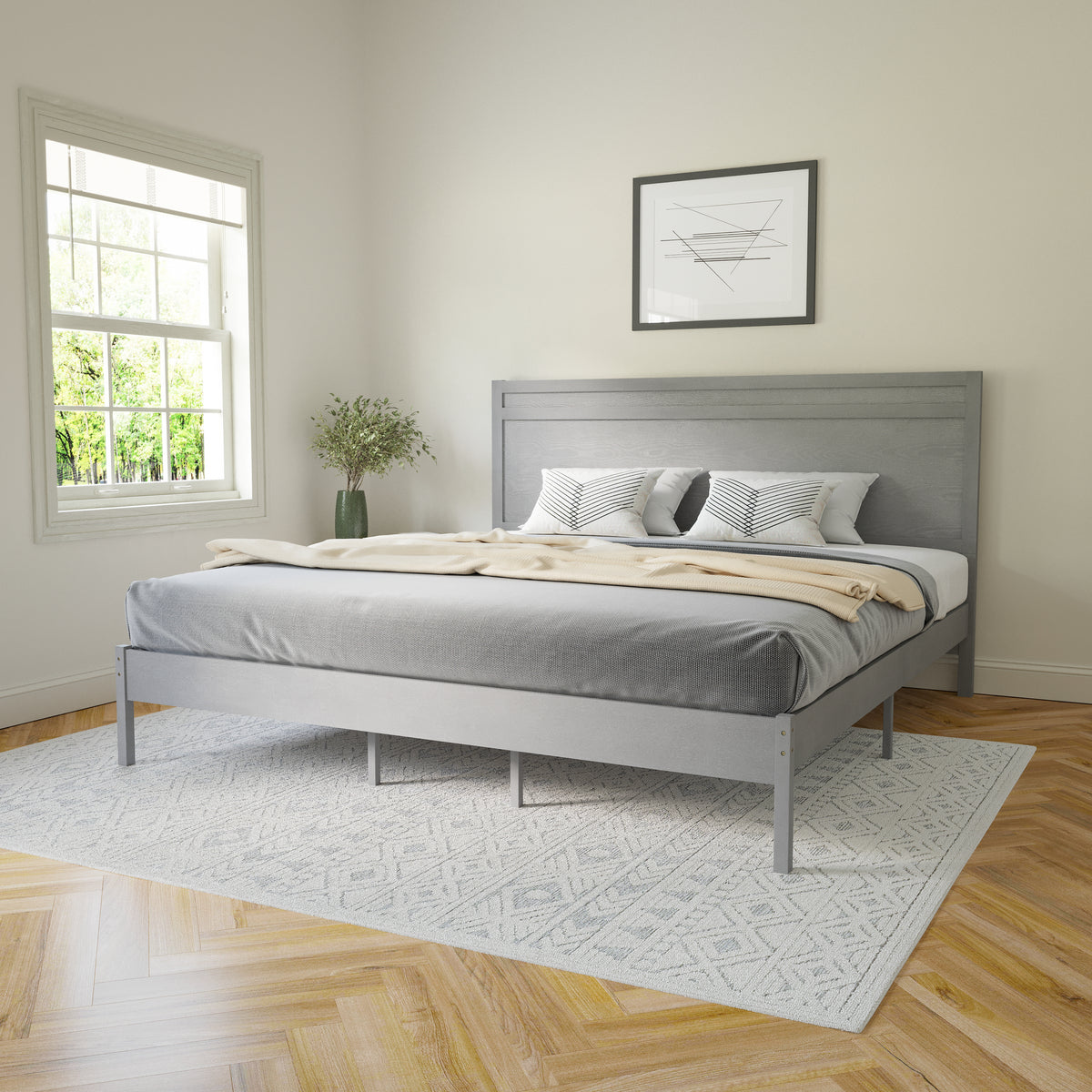 Kingston Solid Wood Platform Bed with Wooden Slats and Headboard, No Box Spring Needed