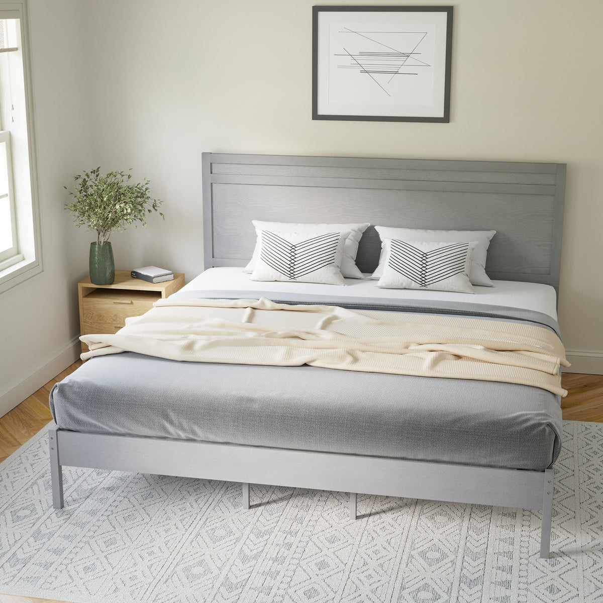 Kingston Solid Wood Platform Bed with Wooden Slats and Headboard, No Box Spring Needed
