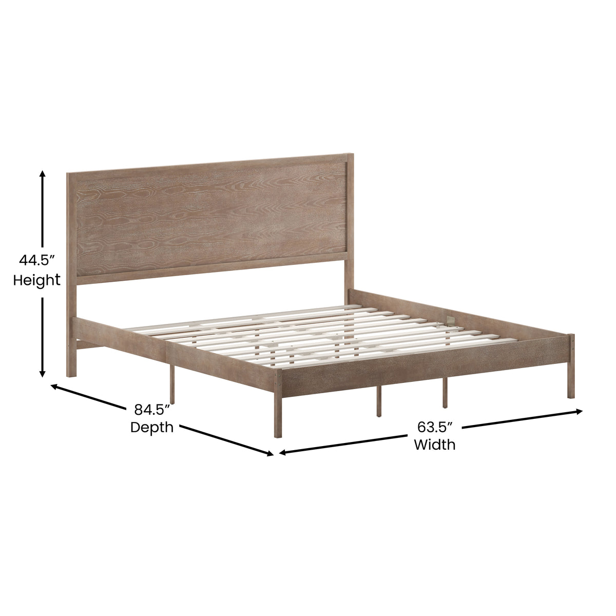 Asher Solid Wood Platform Bed with Wooden Slats and Headboard, No Box Spring Needed