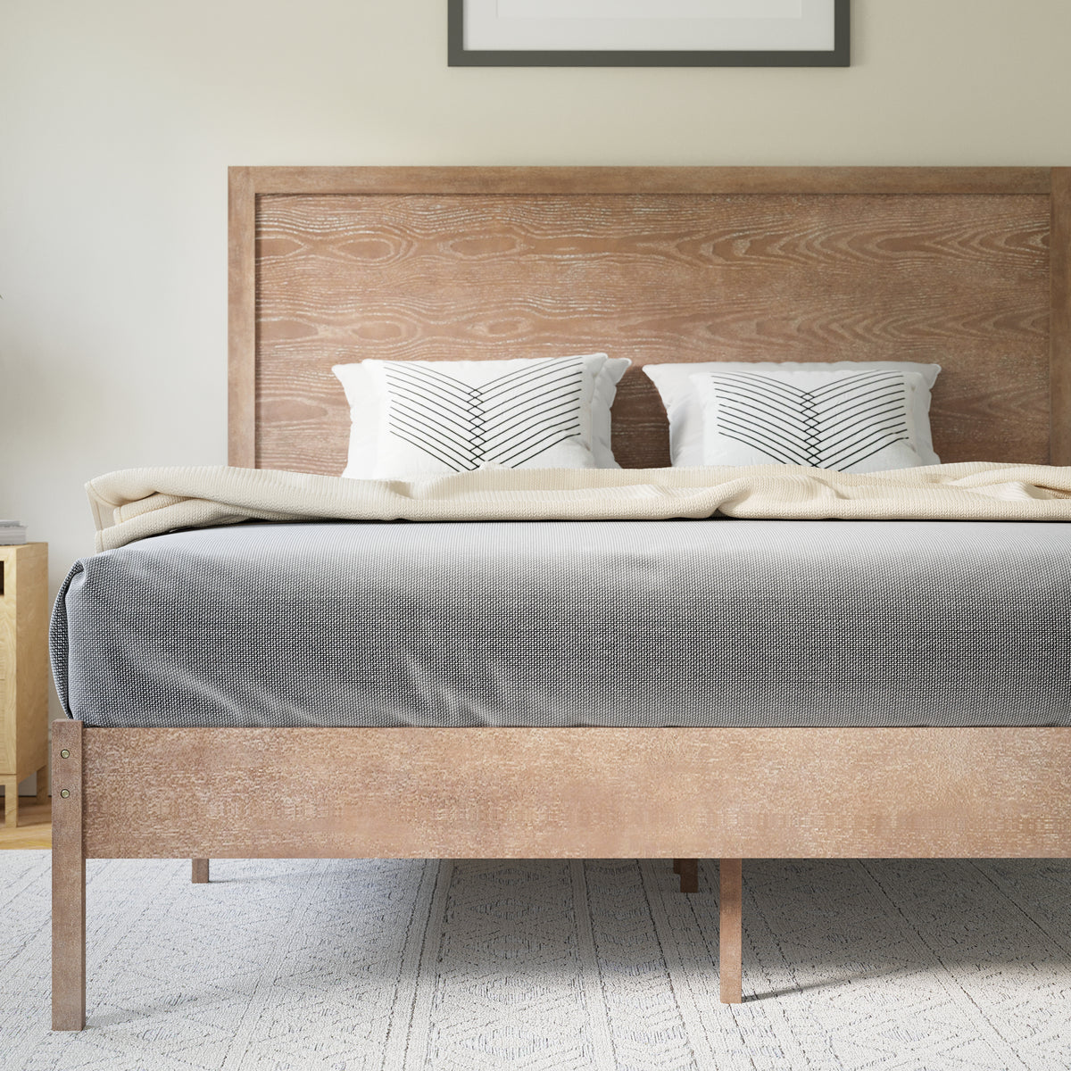 Asher Solid Wood Platform Bed with Wooden Slats and Headboard, No Box Spring Needed