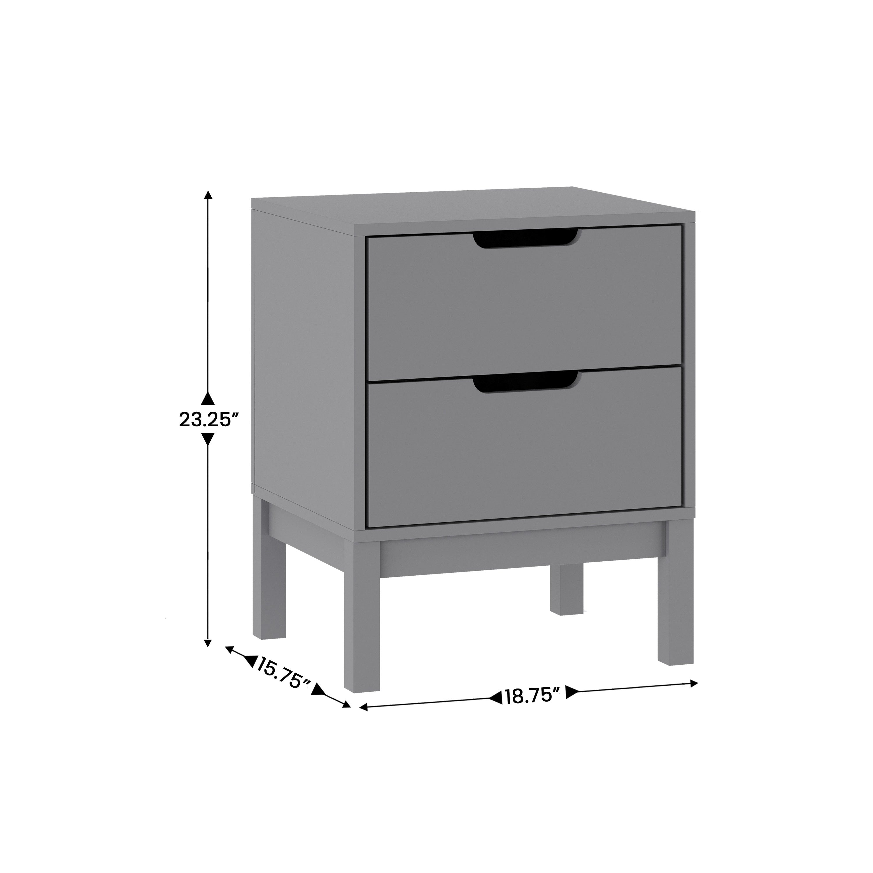 Dallas Wooden Night Stand, Bedroom Side Table with 2 Storage Drawers for Kids
