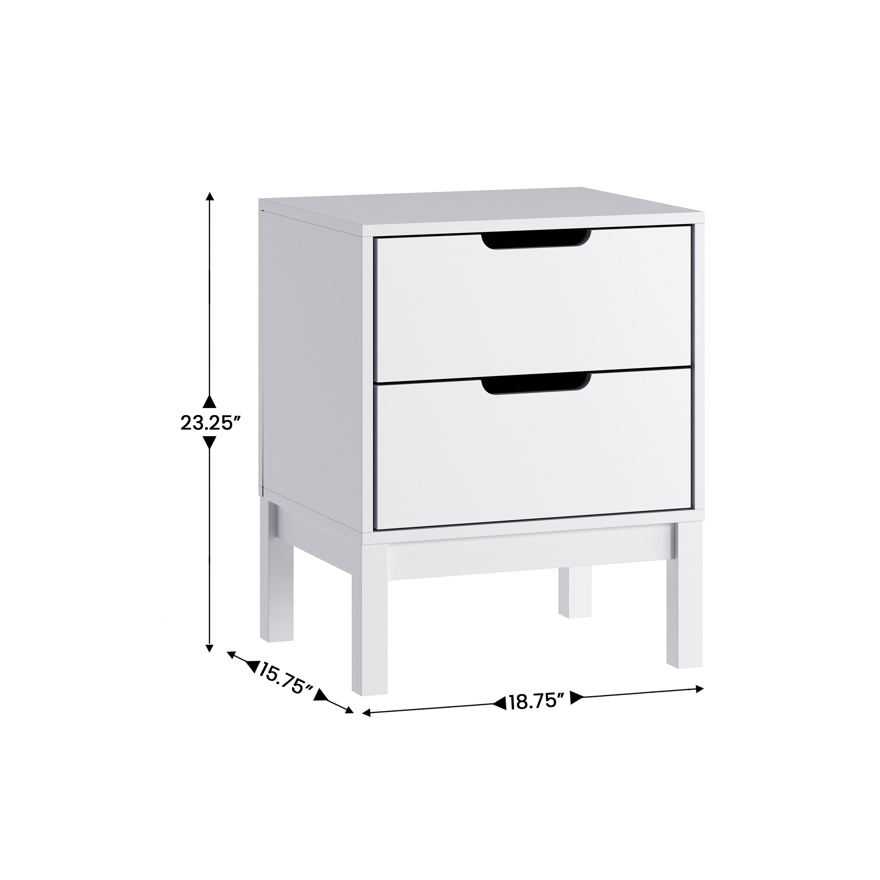 Dallas Wooden Night Stand, Bedroom Side Table with 2 Storage Drawers for Kids